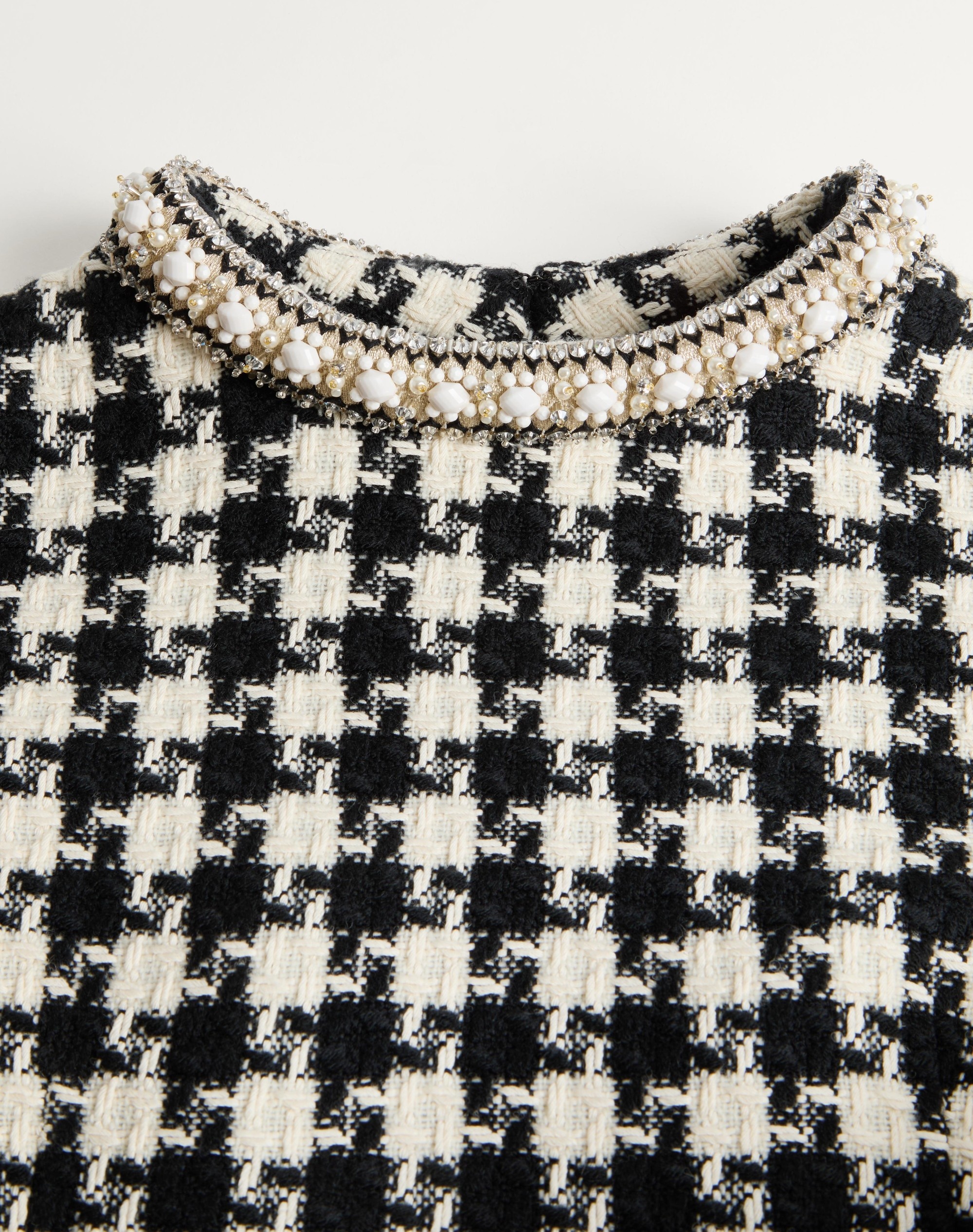 EMBROIDERED DAMIER LIGHT TWEED SHORT DRESS - 9