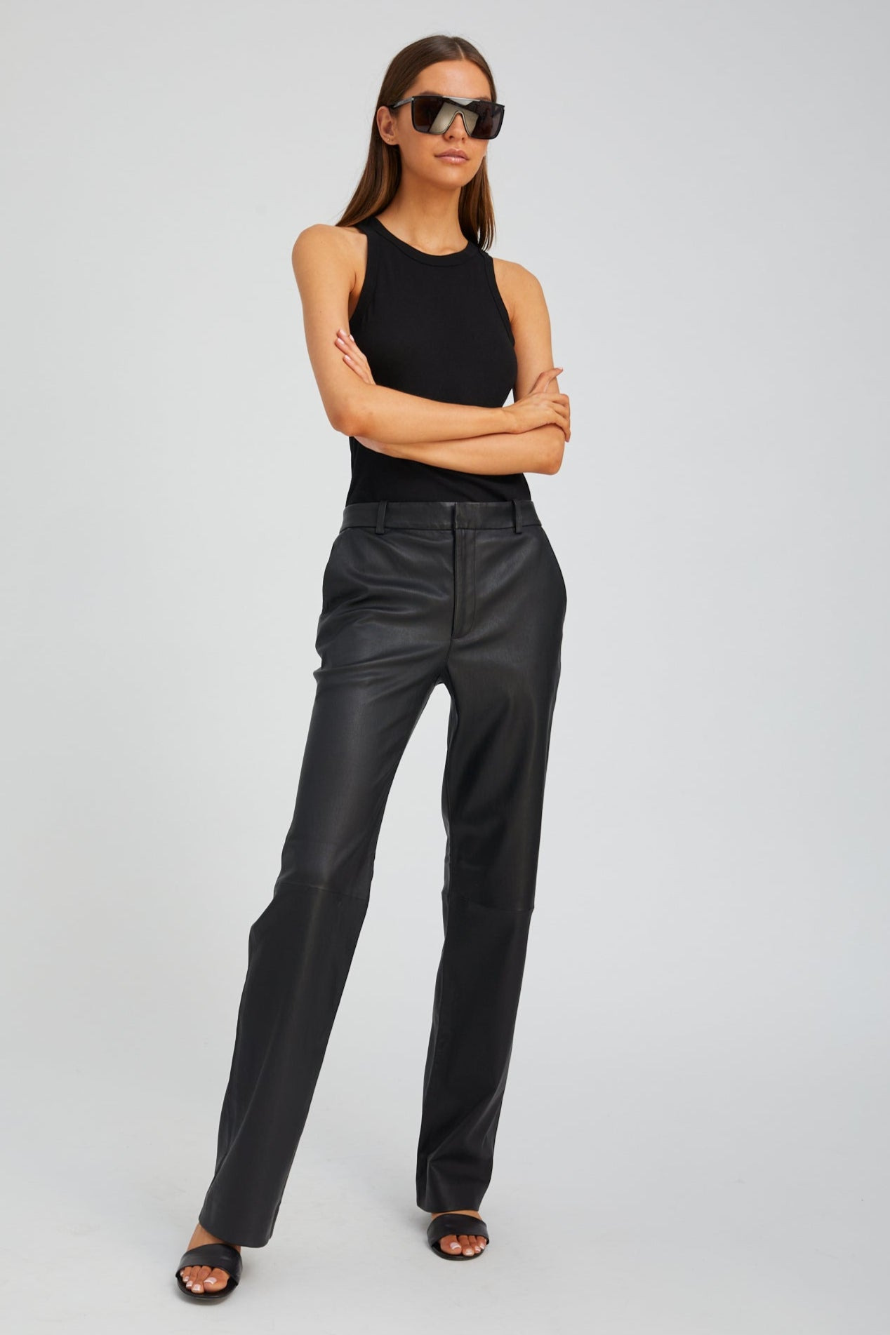 BLACK LEATHER CLASSIC TROUSERS - 3