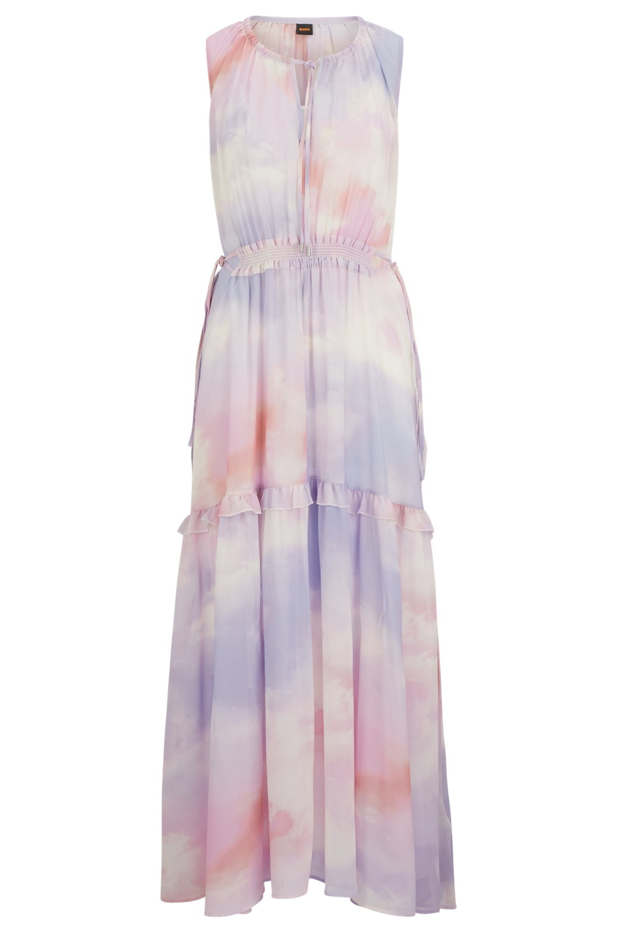 SLEEVELESS REGULAR-FIT PRINTED DRESS WITH FRILL TRIMS - 1