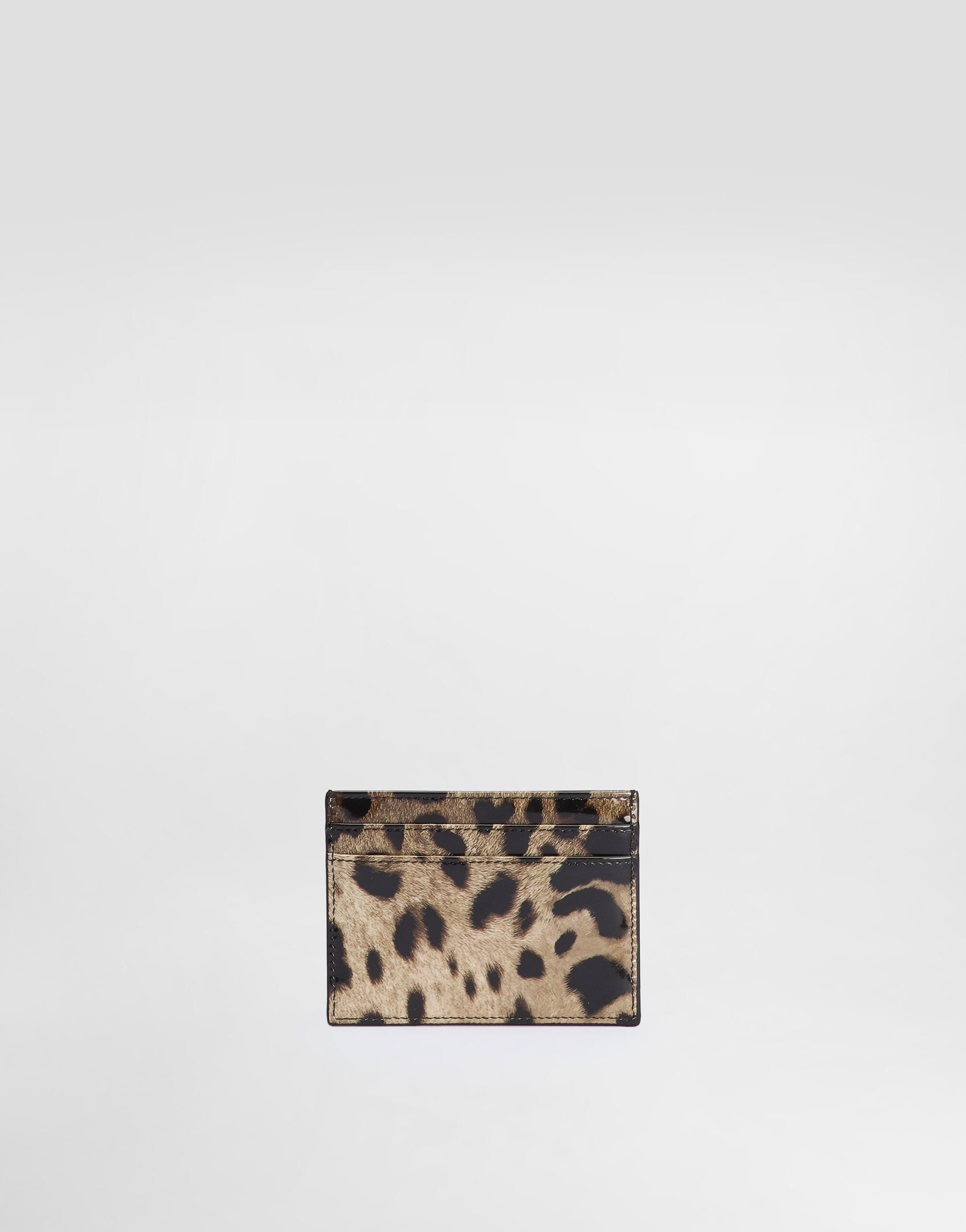 Polished calfskin card holder with leopard print - 3