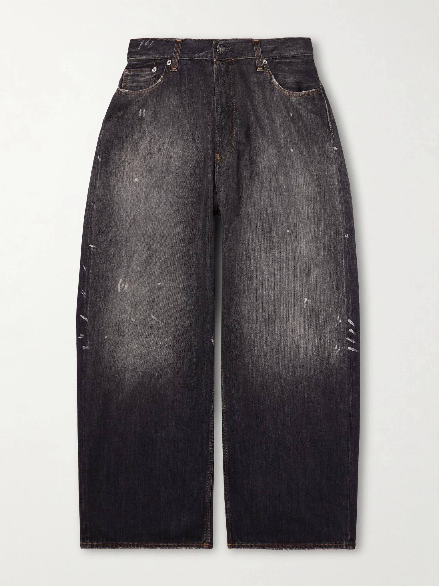 2023 Paint-Splattered Distressed Wide-Leg Jeans Black - 1