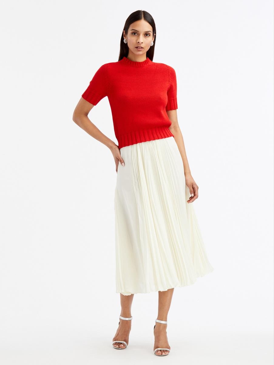 PLEATED SILK MIDI SKIRT - 1