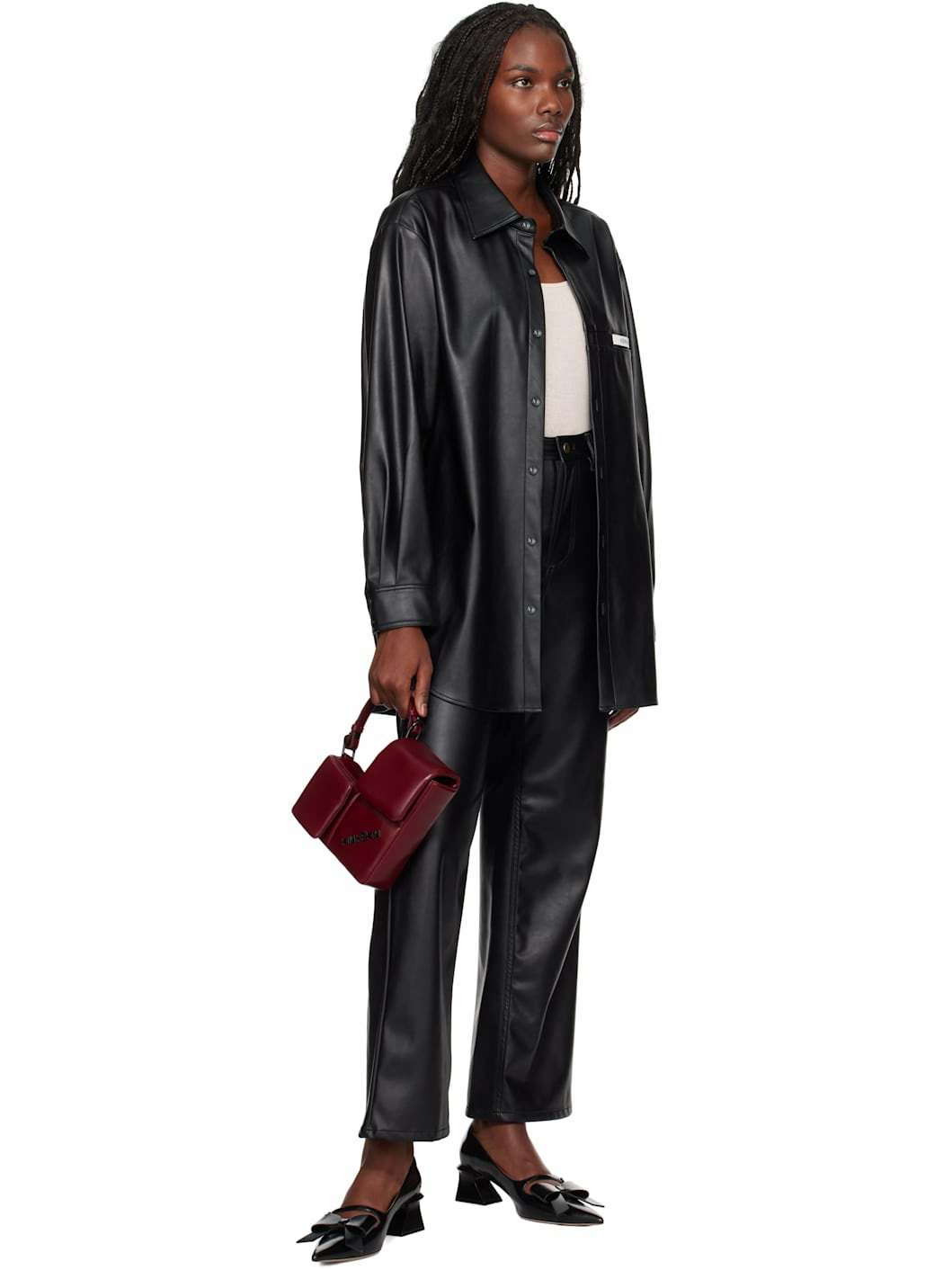 Black Label Wide Fit Faux-Leather Pants - 4