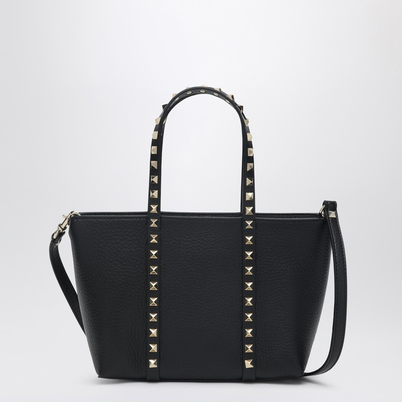 Black leather mini Rockstud tote bag - 1
