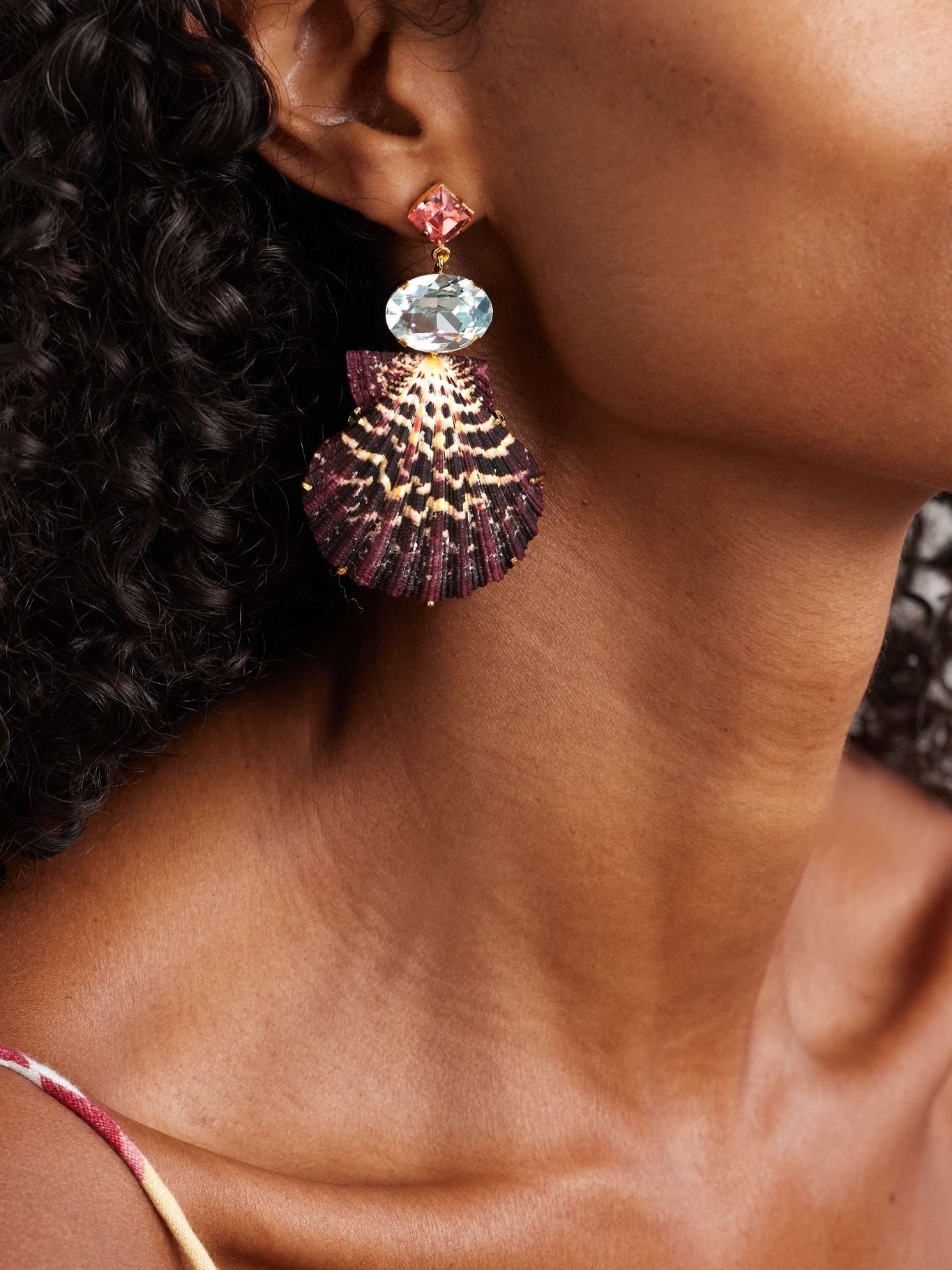Aegean gold-plated, shell and crystal earrings Red - 2