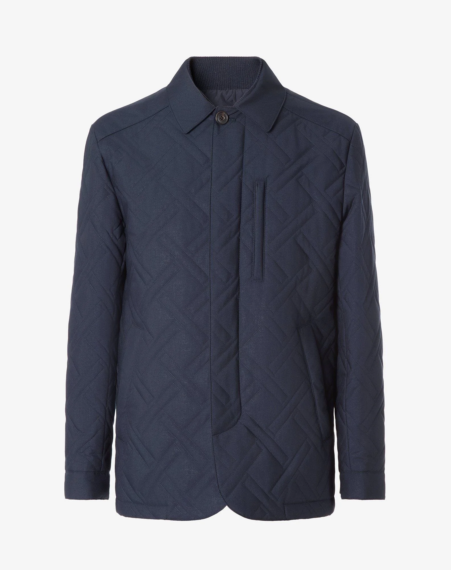 Navy blue technical fabric caban coat with detachable vest - 1