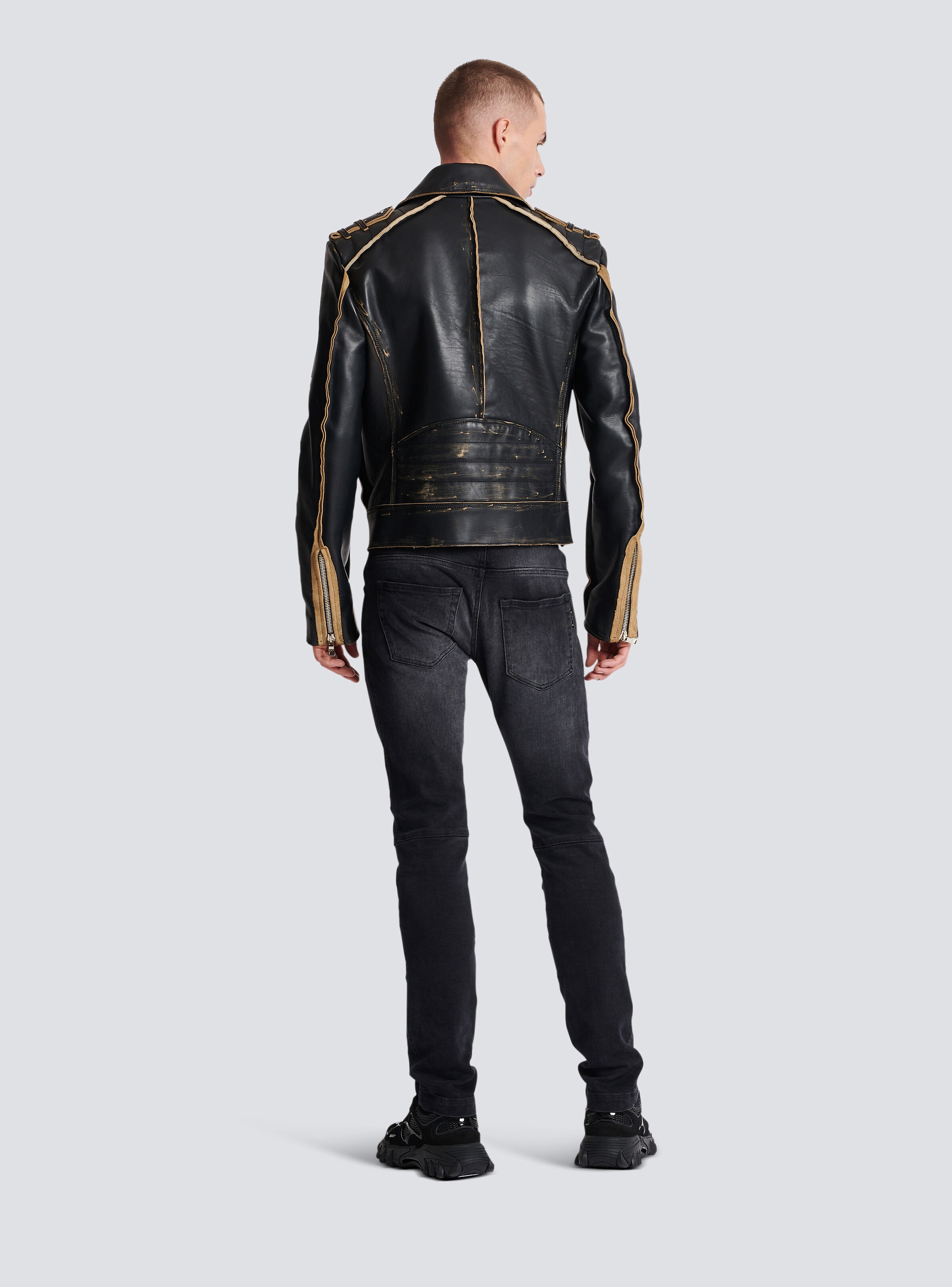 Deconstructed leather biker jacket - 4