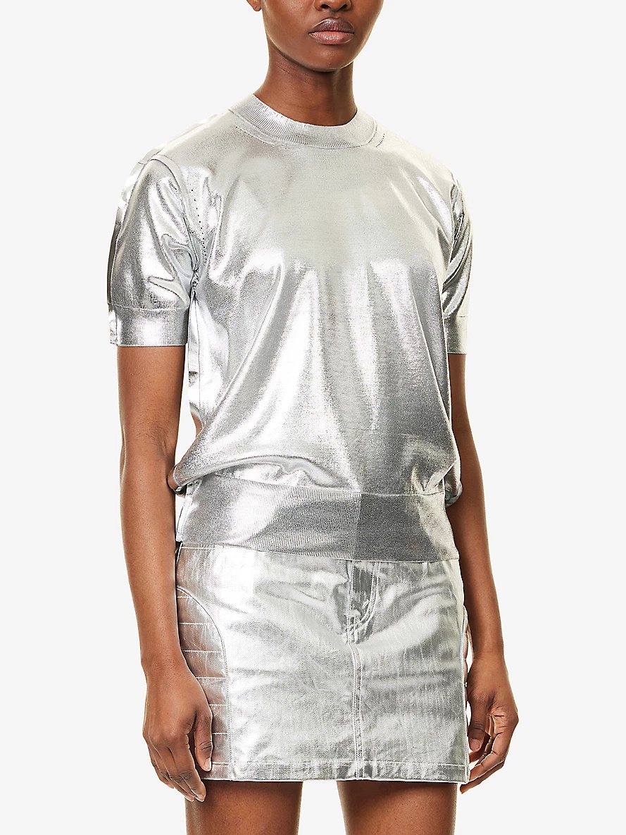 Junya Watanabe x Comme des Garçons Metallic-Panel Short-Sleeve Silk Jumper - 3