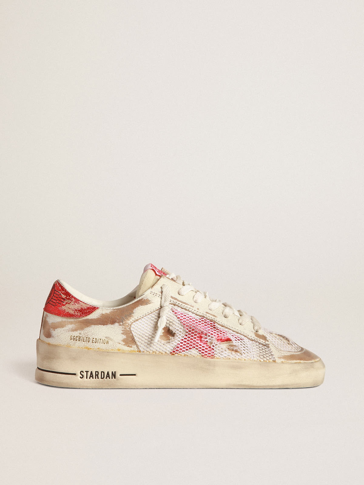 Stardan LAB sneakers in white leather and mesh with red laminated leather star - 1