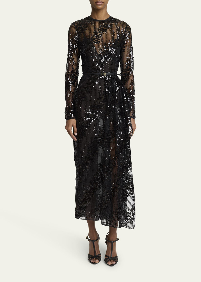 ELIE SAAB Sequined Long-Sleeve Midi Dress outlook
