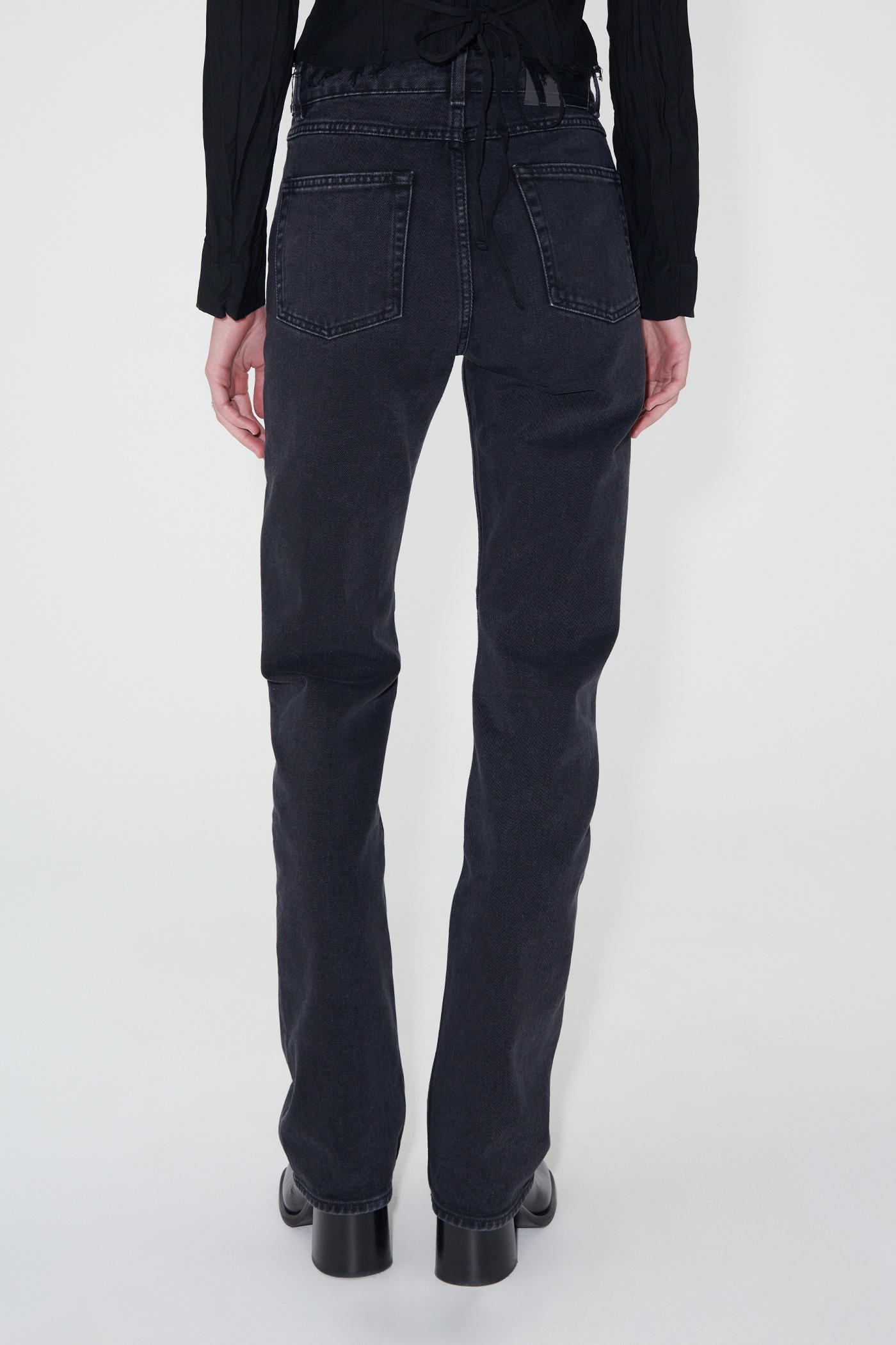 Extended Linear Cut Washed Black Denim - 5