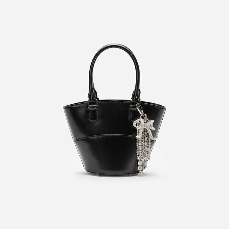 Black Leather Charm Tote Bag - 1