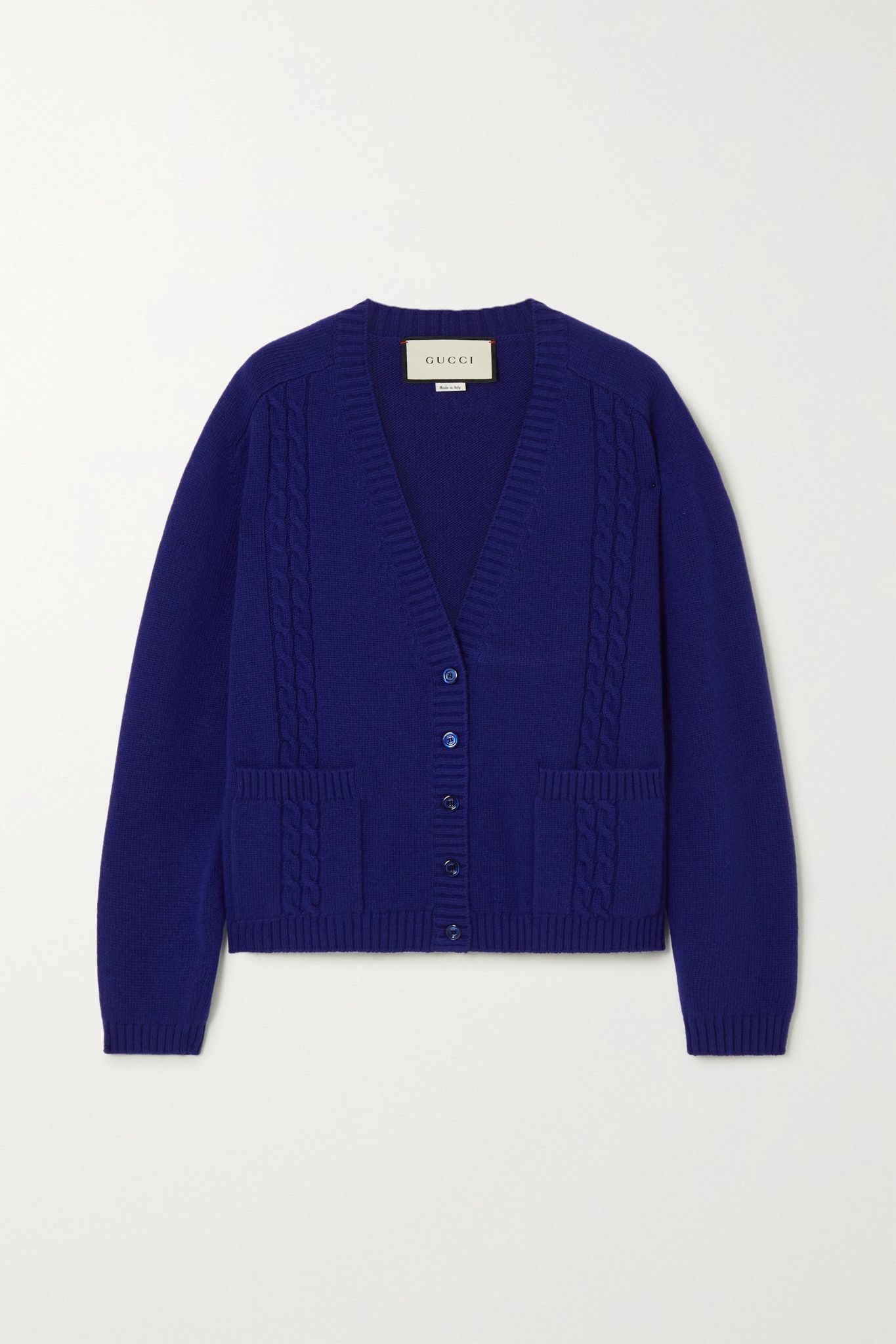 Appliquéd cable-knit wool cardigan - 1