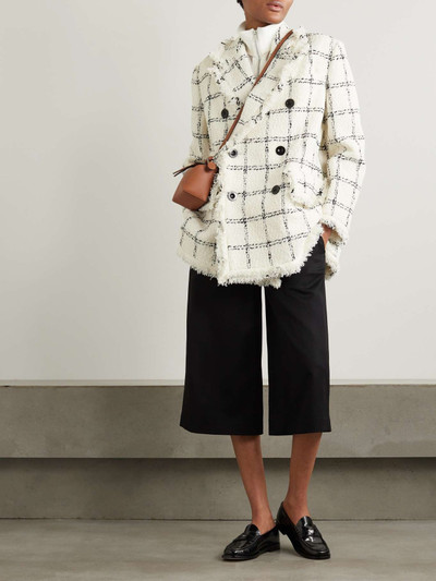 sacai Ribbed layered frayed checked wool-blend tweed jacket outlook