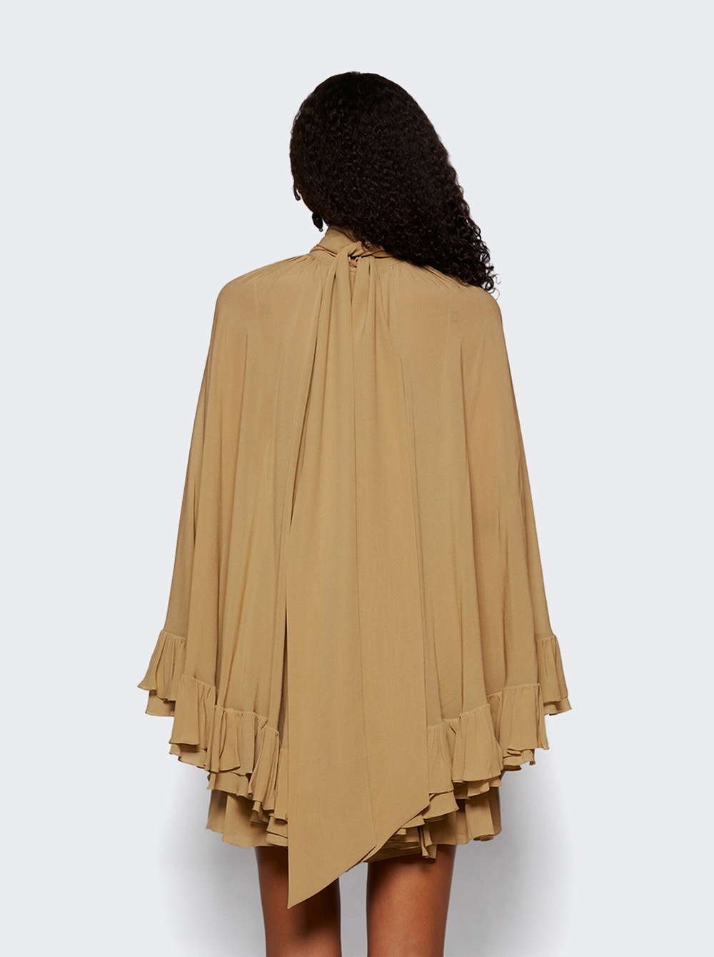 Mini  Silk Georgette Cape Dress Foggy Khaki - 5