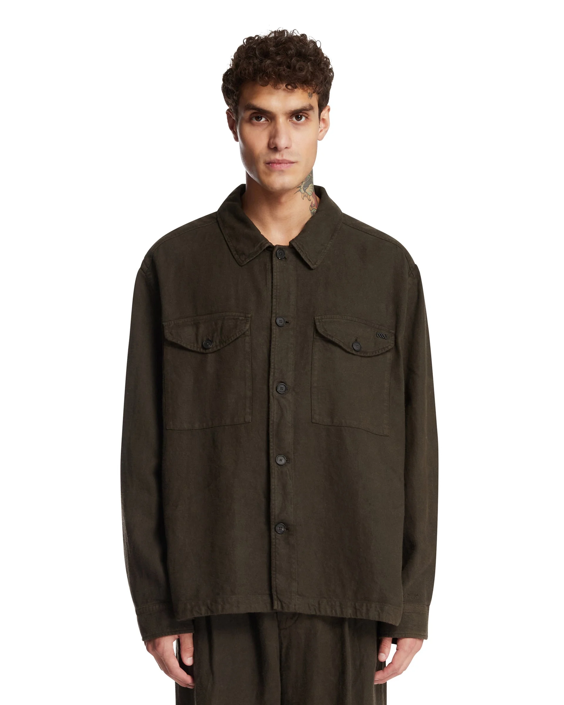 Green Emerized Linen Overshirt - 1