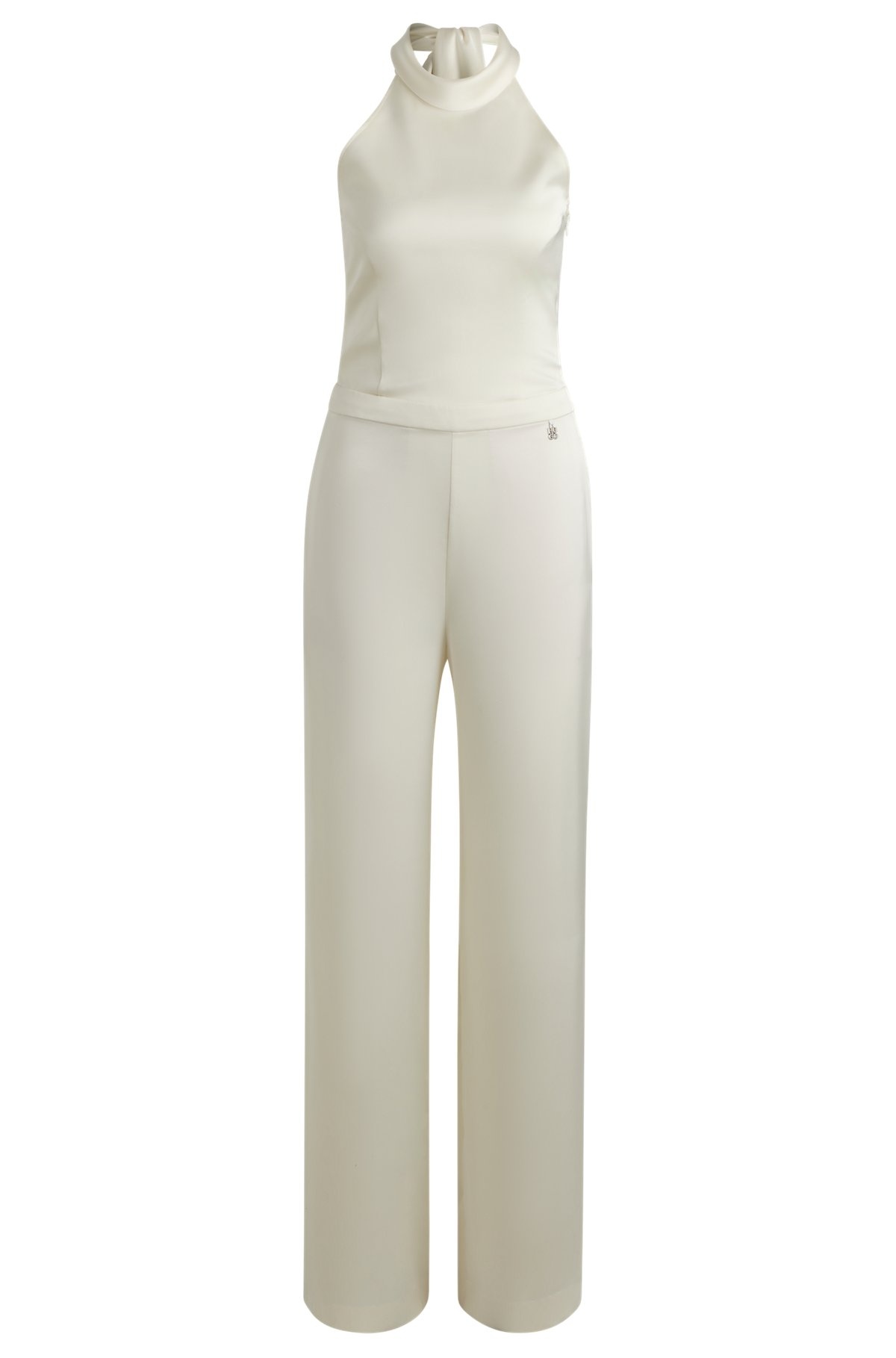 SLEEVELESS JUMPSUIT IN SATIN WITH TIE NECK - 1