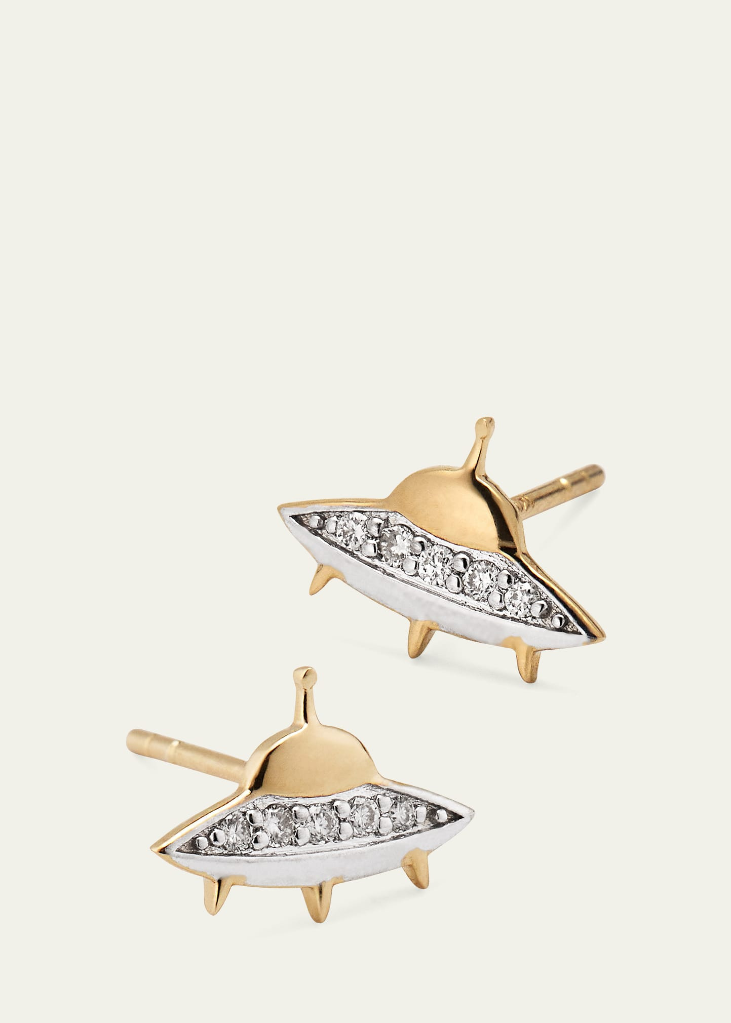 14K Yellow and White Gold Diamond Flying Saucer Stud Earrings - 3