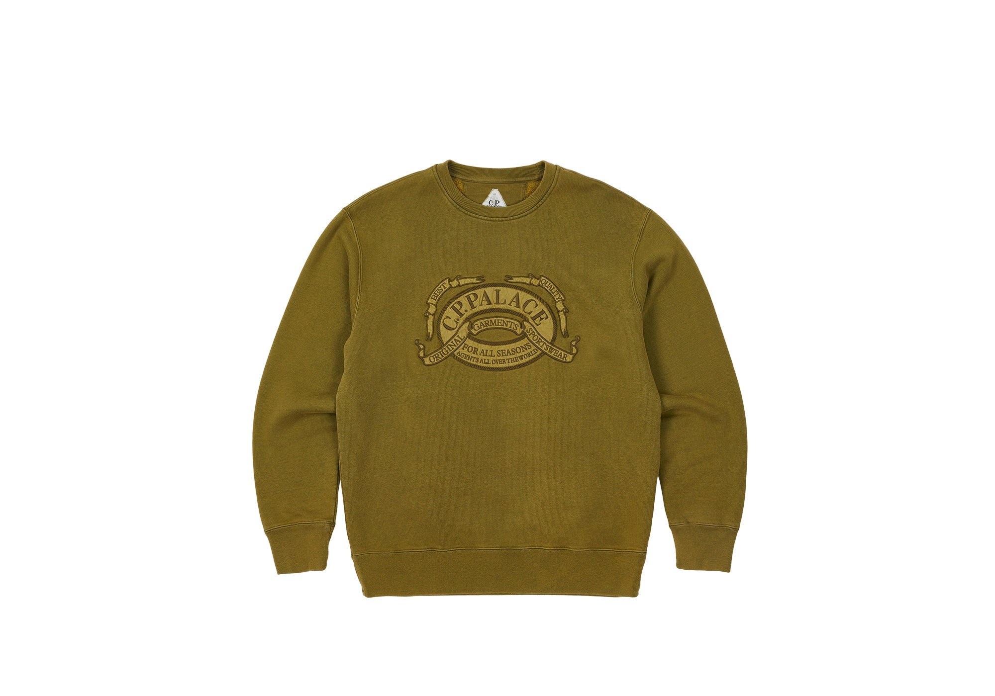 PALACE C.P. COMPANY CLASSIC OVER DYED CREW SWEAT OLIVE - 1