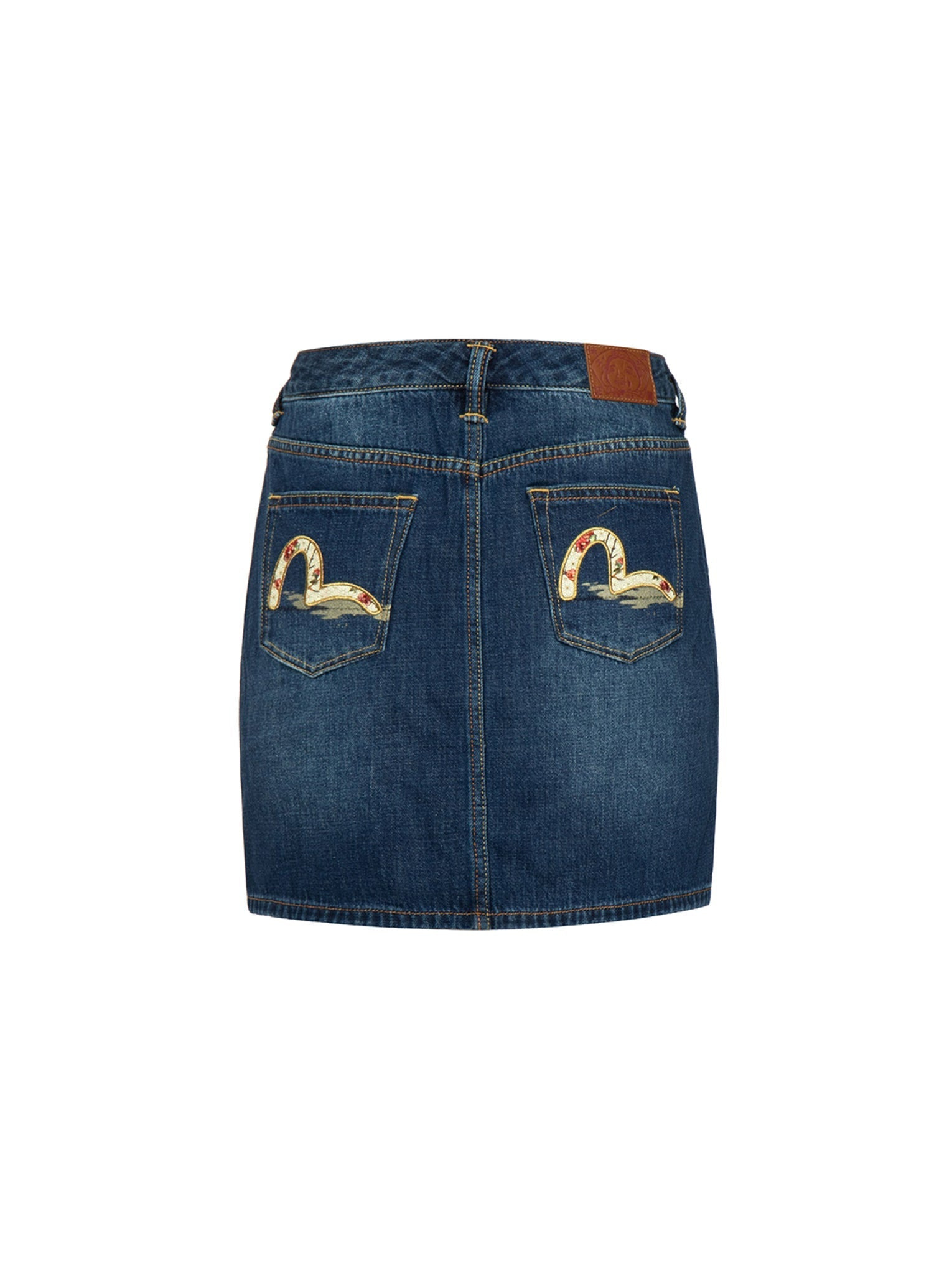 TSUBAKI-PATTERN SEAGULL EMBROIDERY DENIM SKIRT - 10