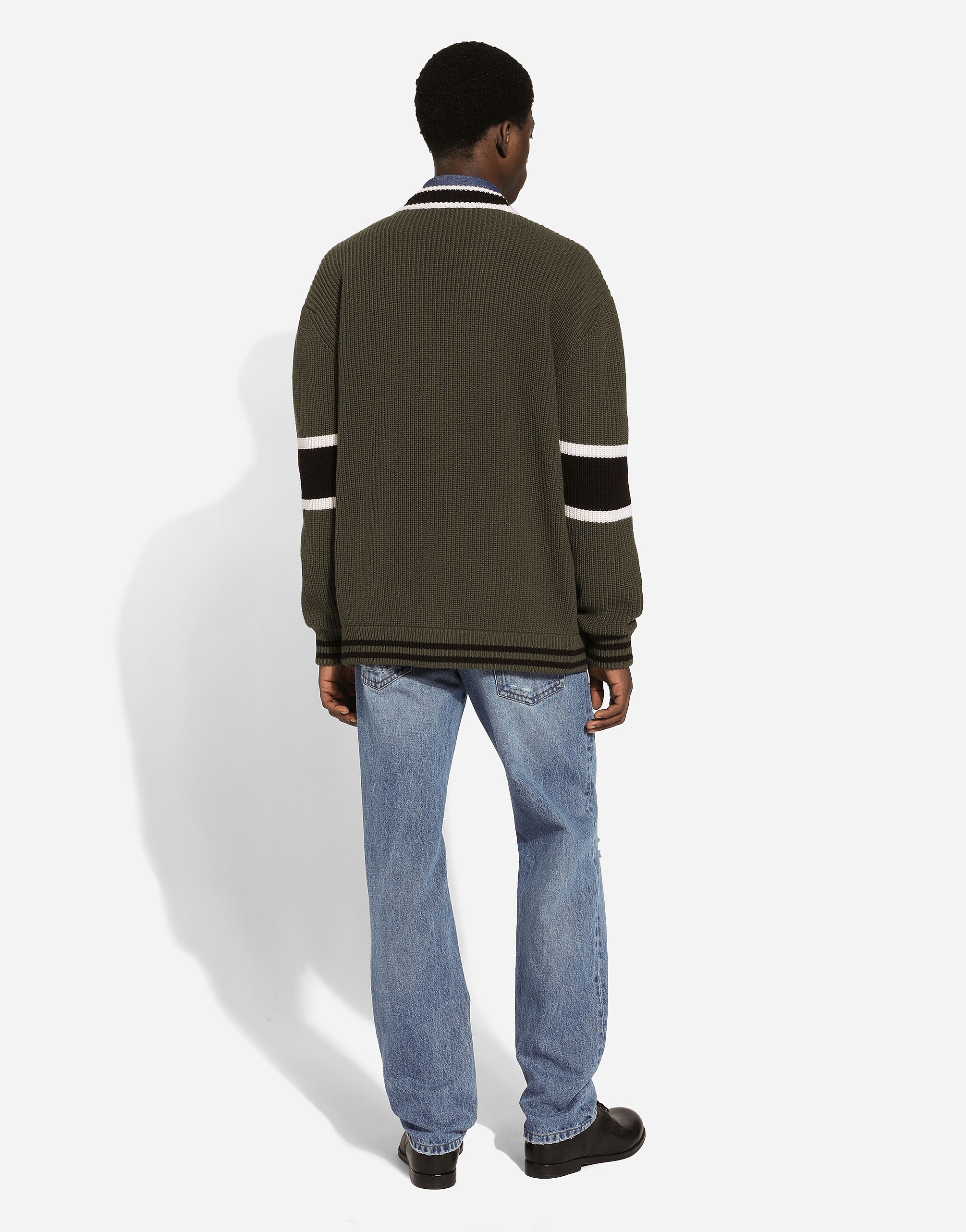 Wool fisherman’s rib-knit cardigan with DG logo patch - 3