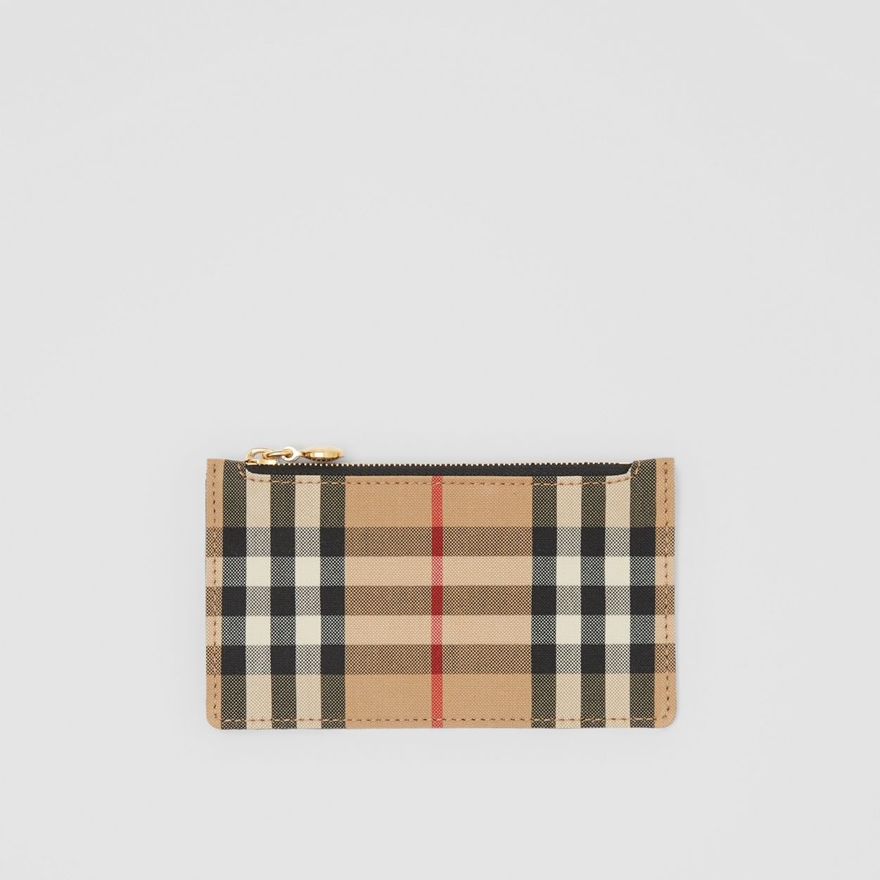 Vintage Check and Leather Zip Card Case - 1