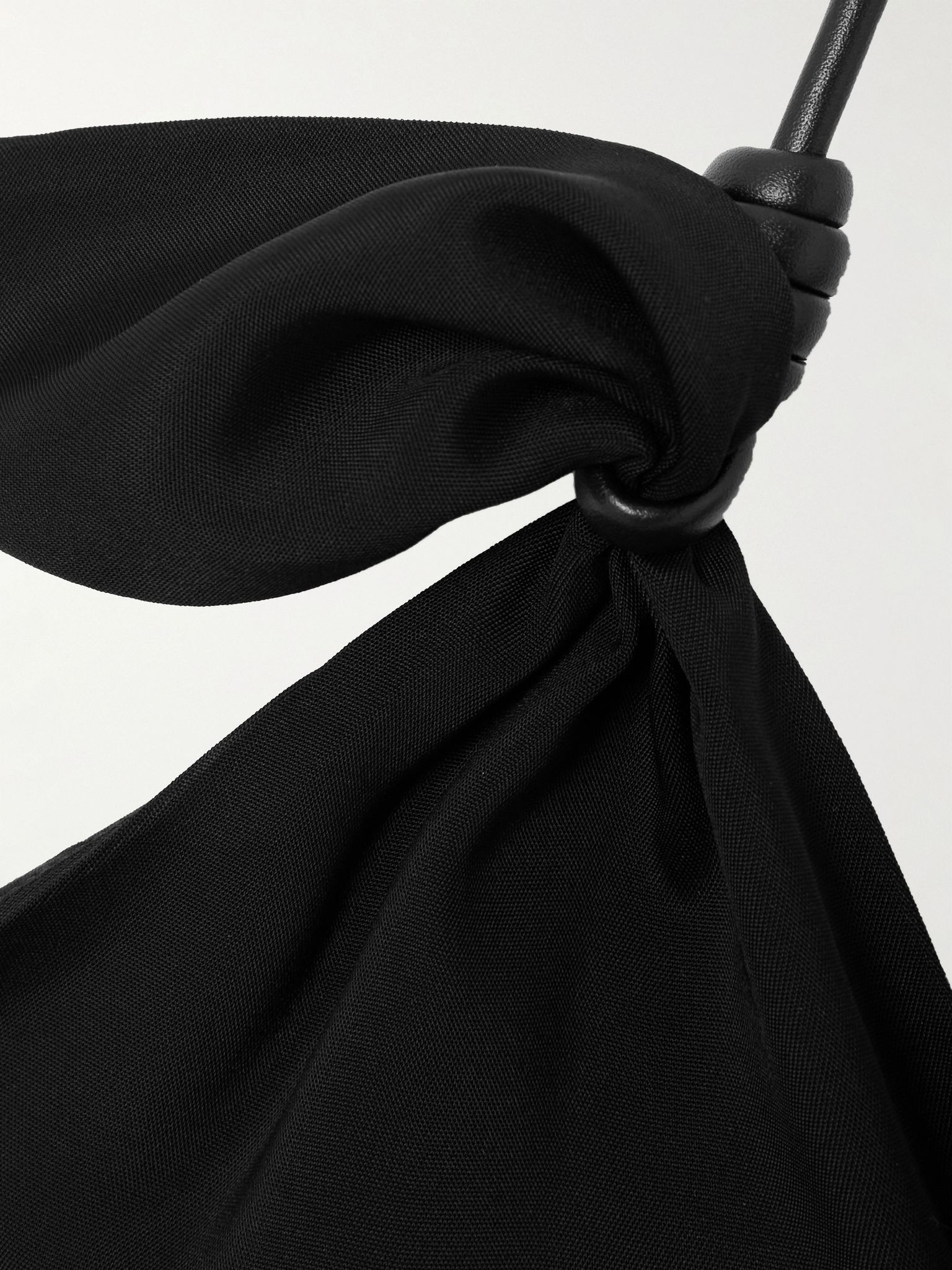 Flamenco knotted leather-trimmed twill halterneck mini dress Black - 4