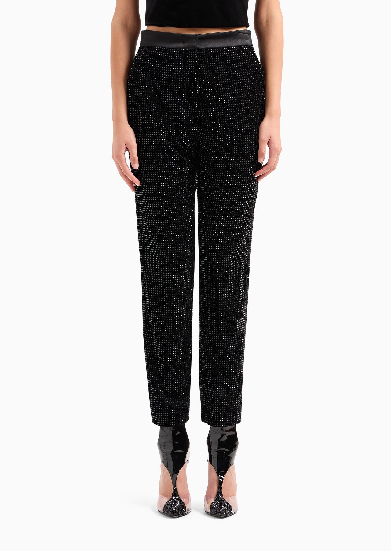 Velvet trousers with all-over rhinestones - 2