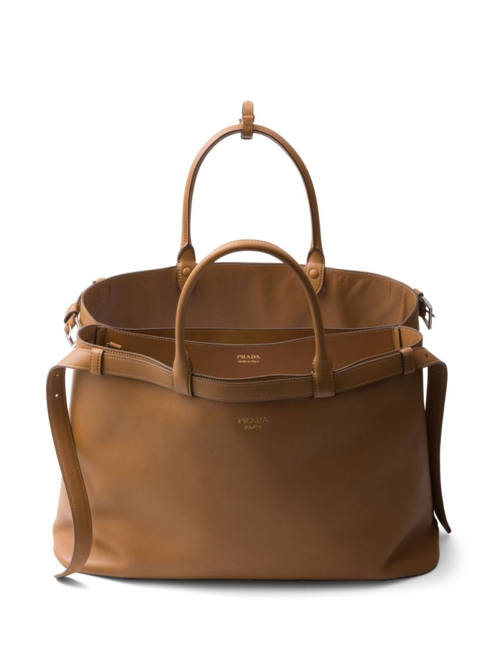 double-belt leather handbag - 4