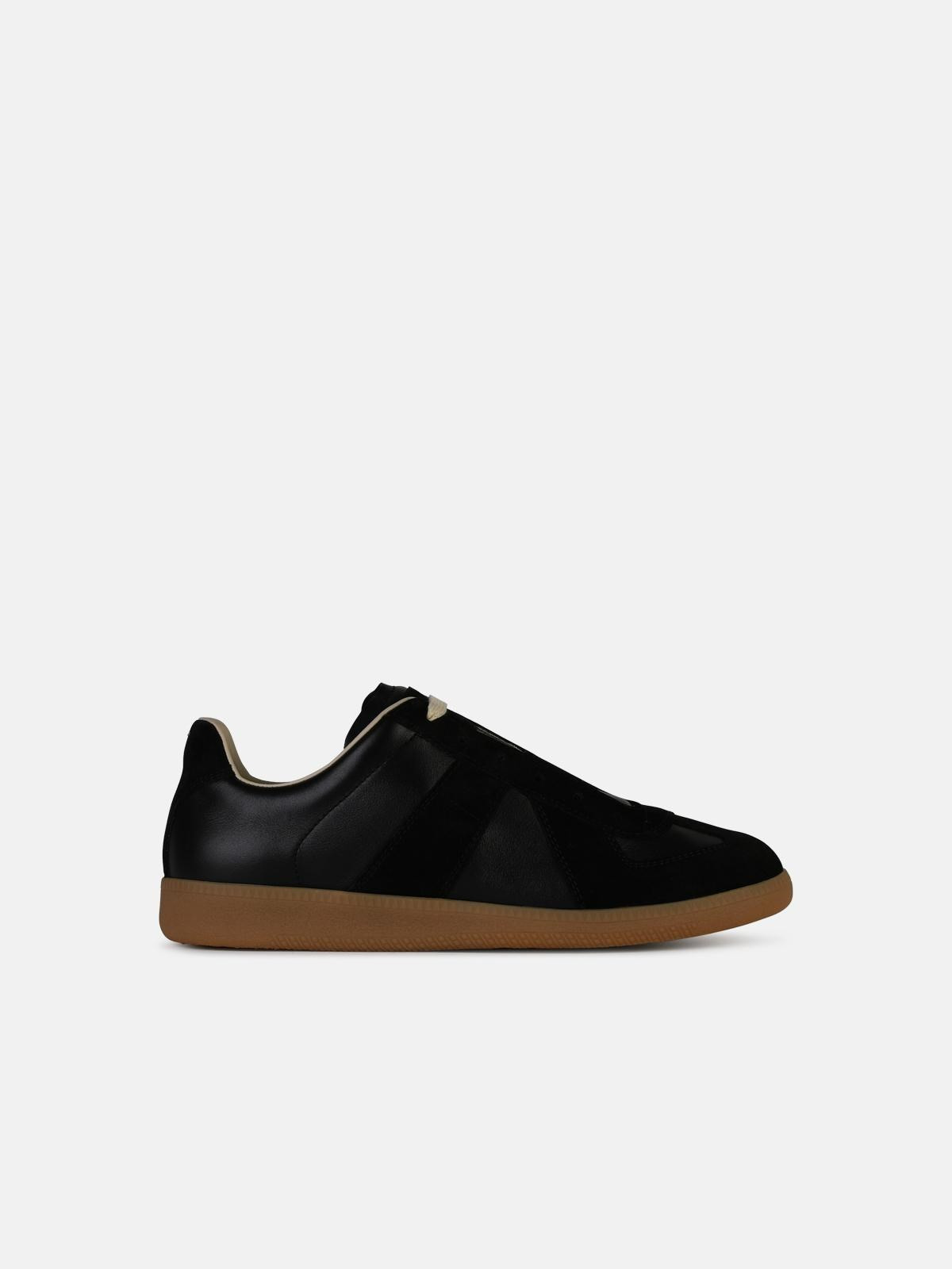 BLACK LEATHER LOW REPLICA SNEAKERS - 1