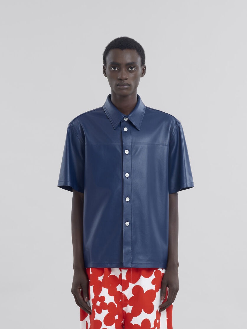 SHORT SLEEVED SHIRT IN BLUE NAPPA - 2