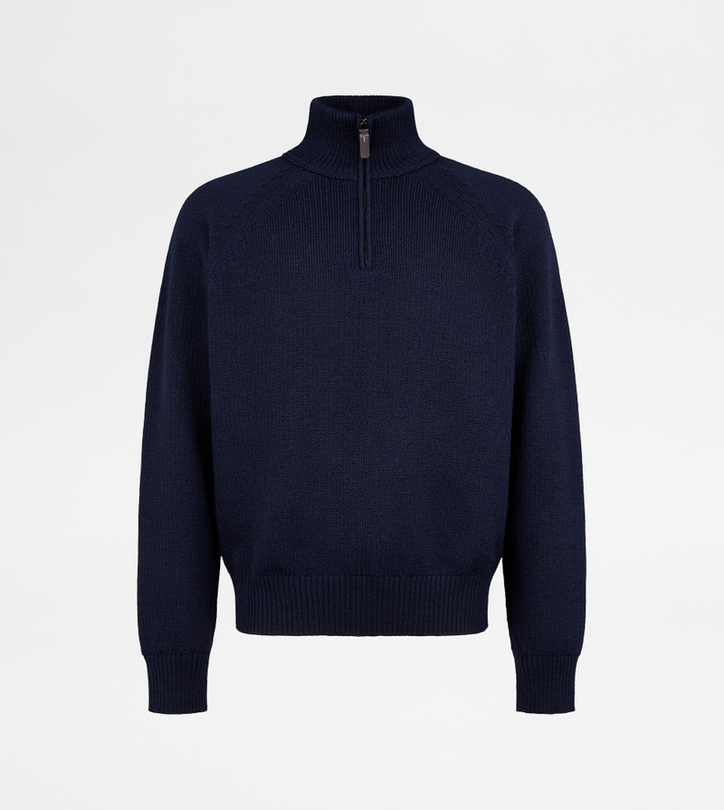 HALF ZIP PULLOVER IN MERINO WOOL - BLUE 1
