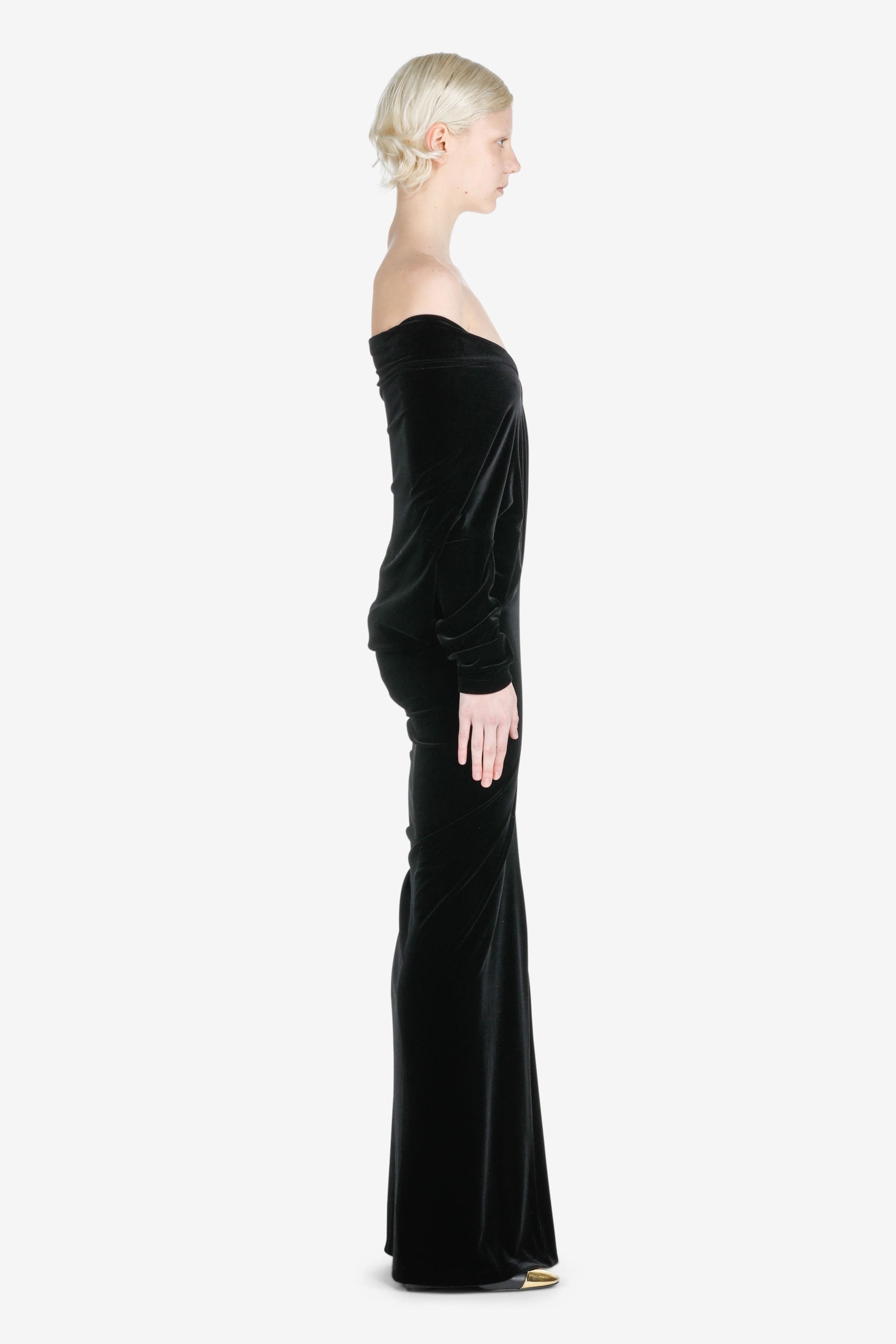 OFF-THE-SHOULDER VELVET MAXI DRESS - 3