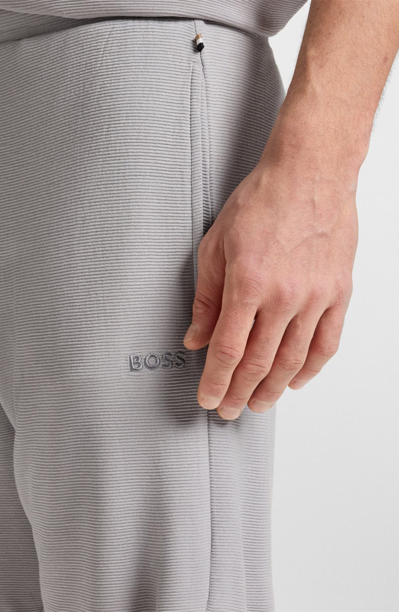 BOSS Ribbed Knit Pajama Shorts in Light/Pastel Grey at Nordstrom - 3