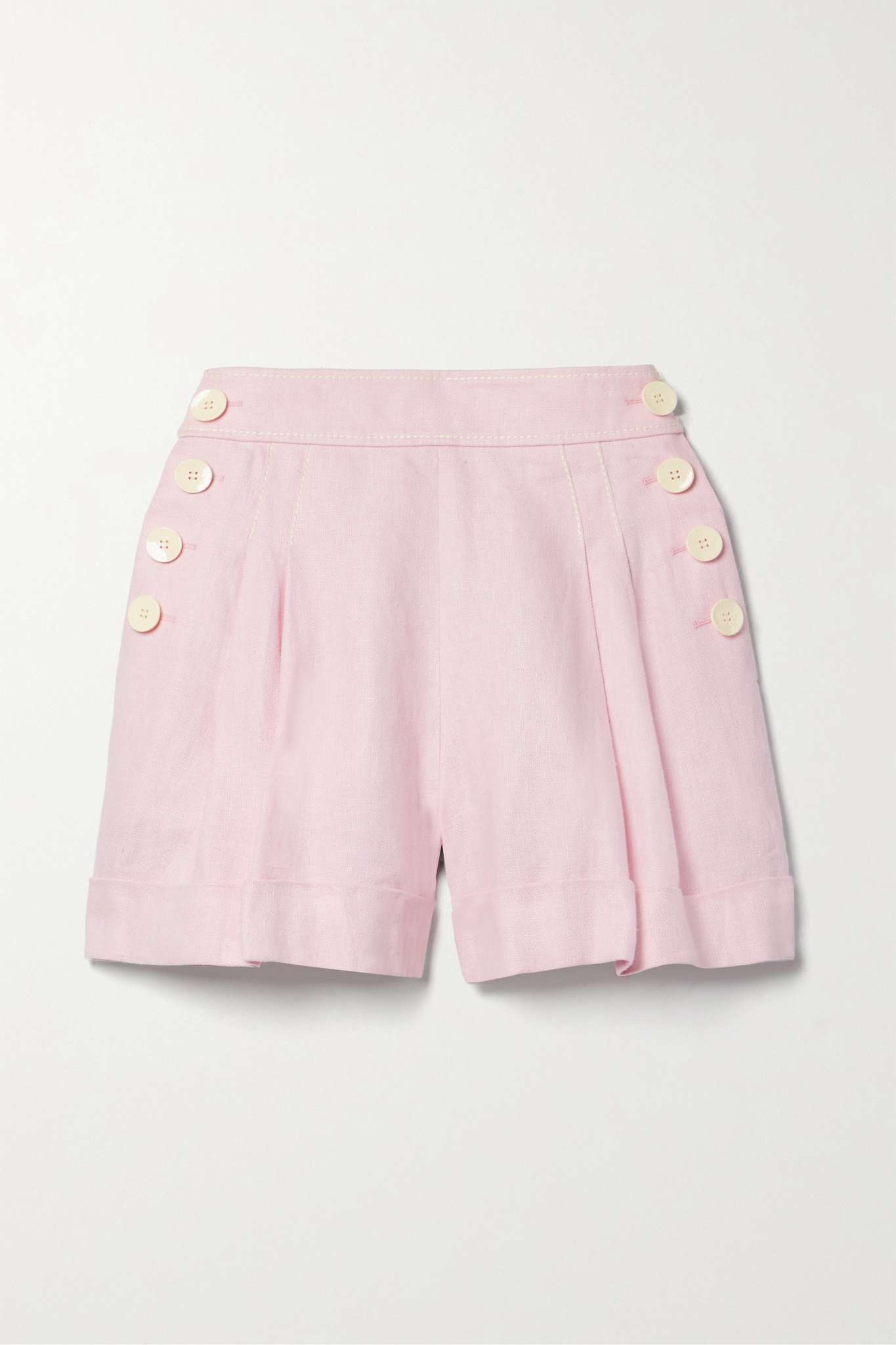 High Tide button-embellished pleated linen shorts - 1