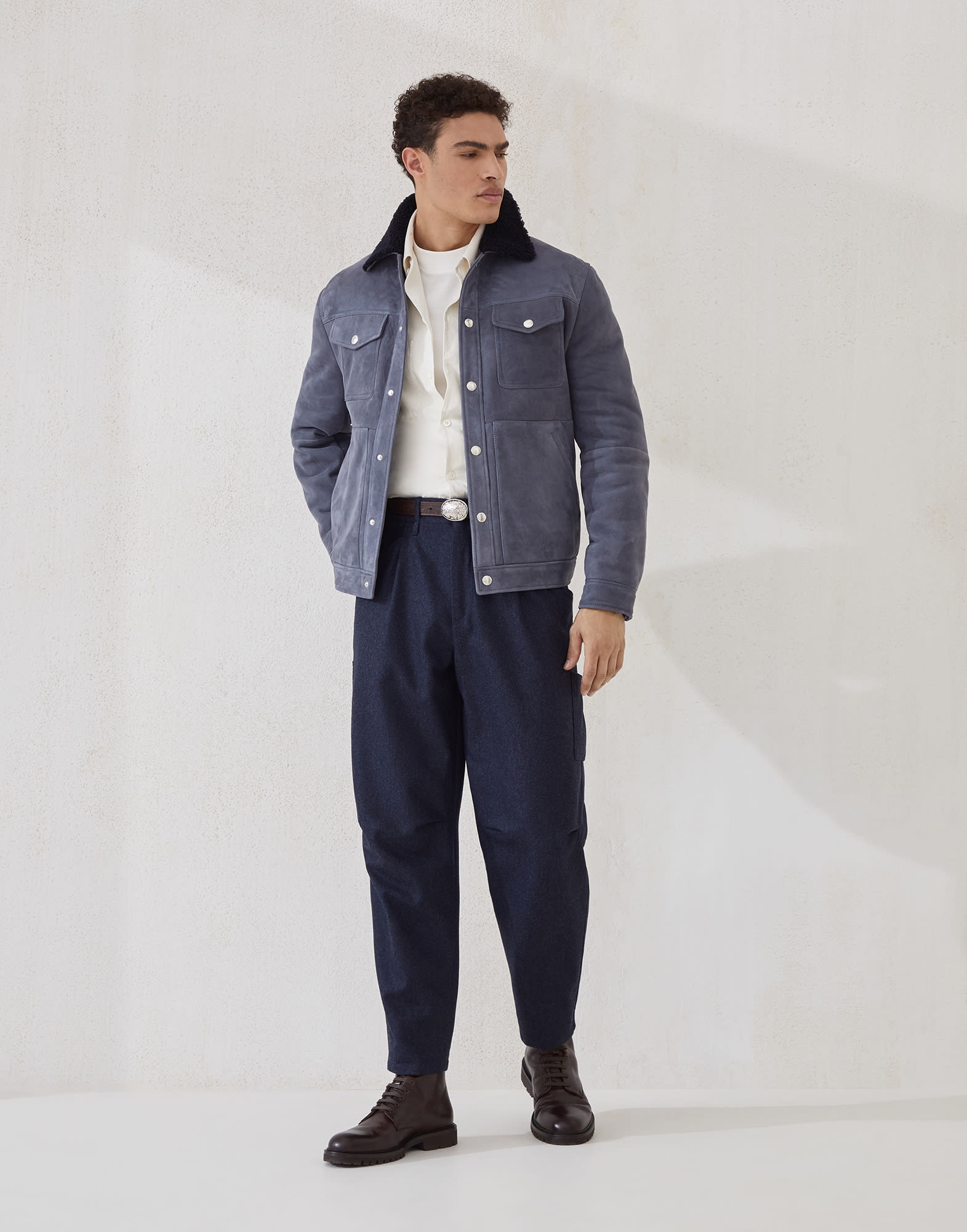 Suede curly shearling four-pocket jacket - 5