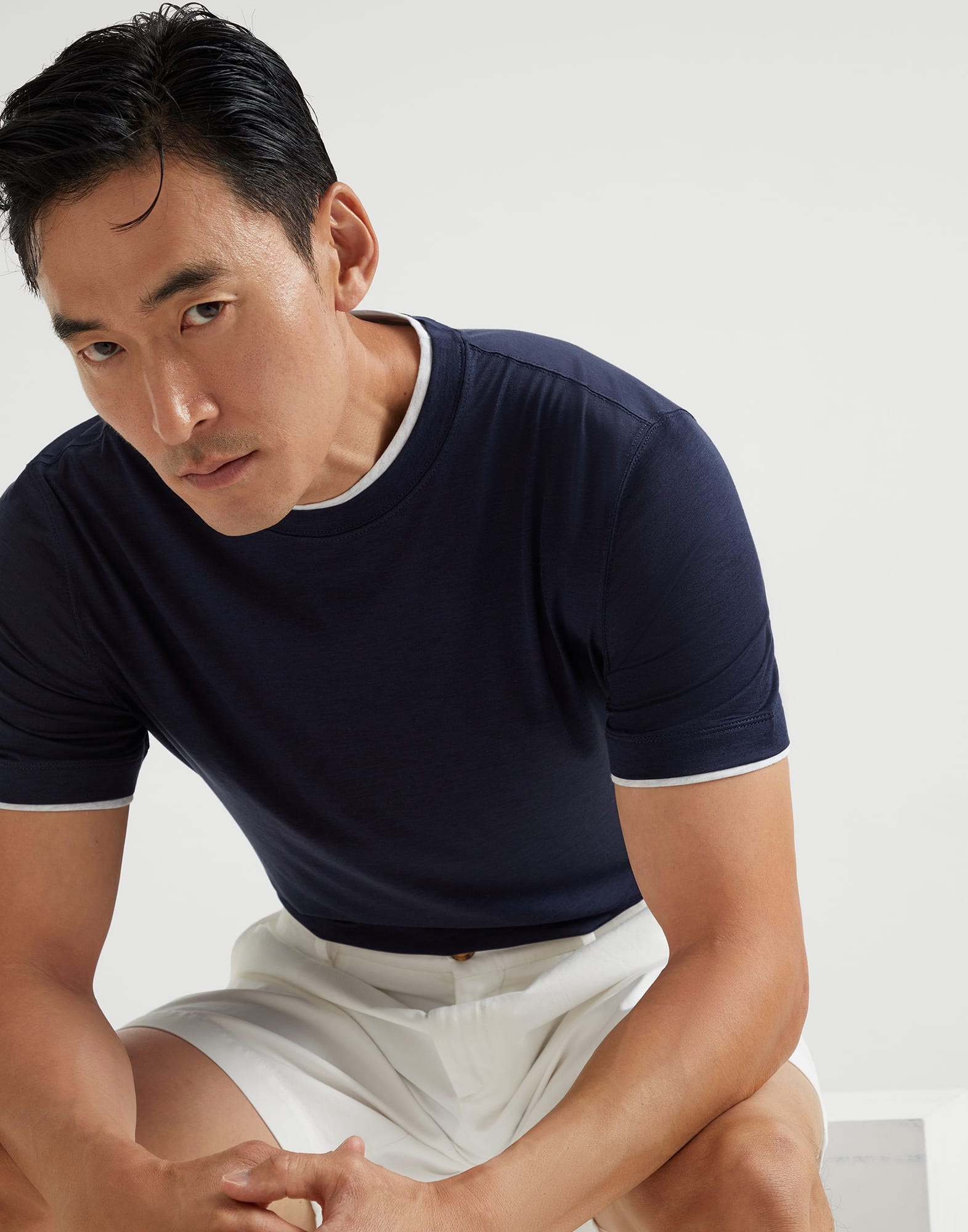 Silk and cotton jersey crew neck T-shirt with faux-layering - 4