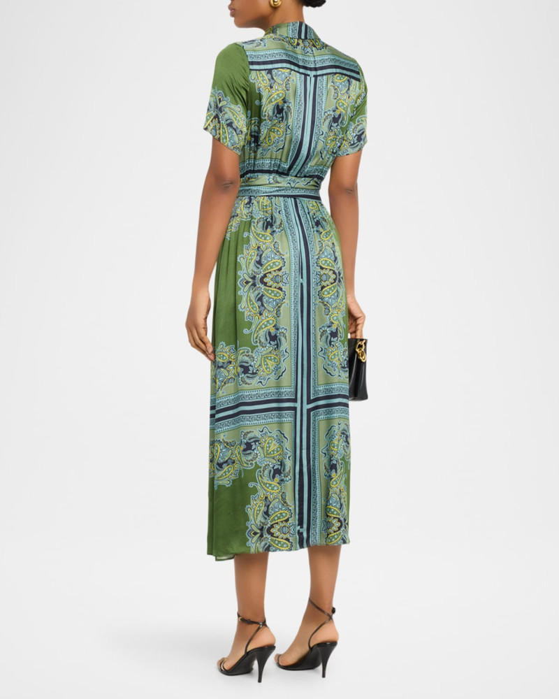 Esmeralda Scarf-Print Satin Midi Shirtdress 3