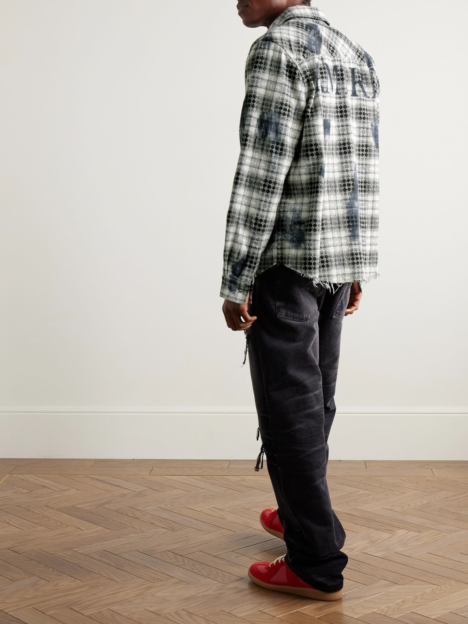 Frayed Checked Cotton-Flannel Shirt Black - 2