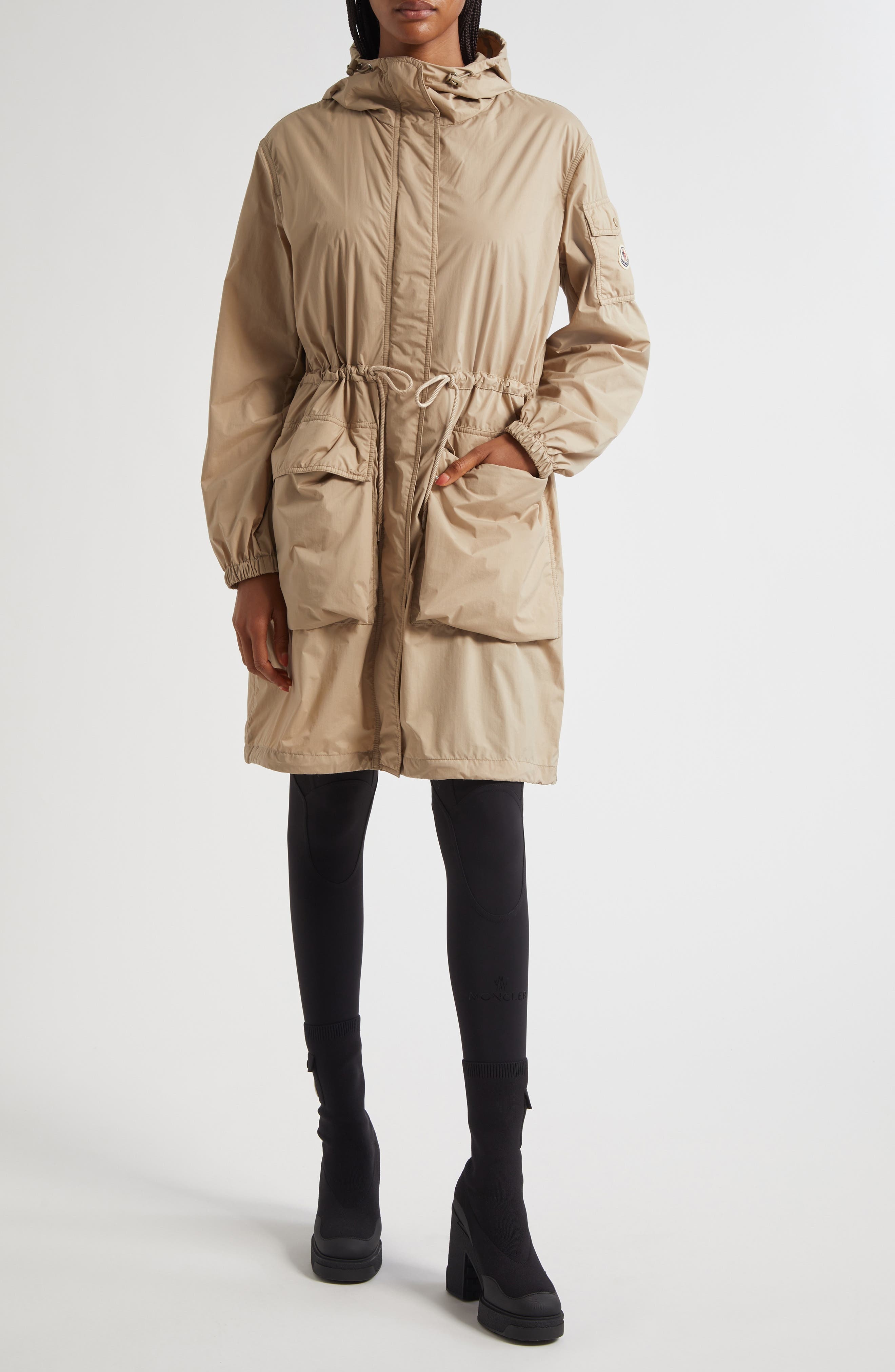 Moncler Nouilles Hooded Longline Coat in Beige at Nordstrom - 2