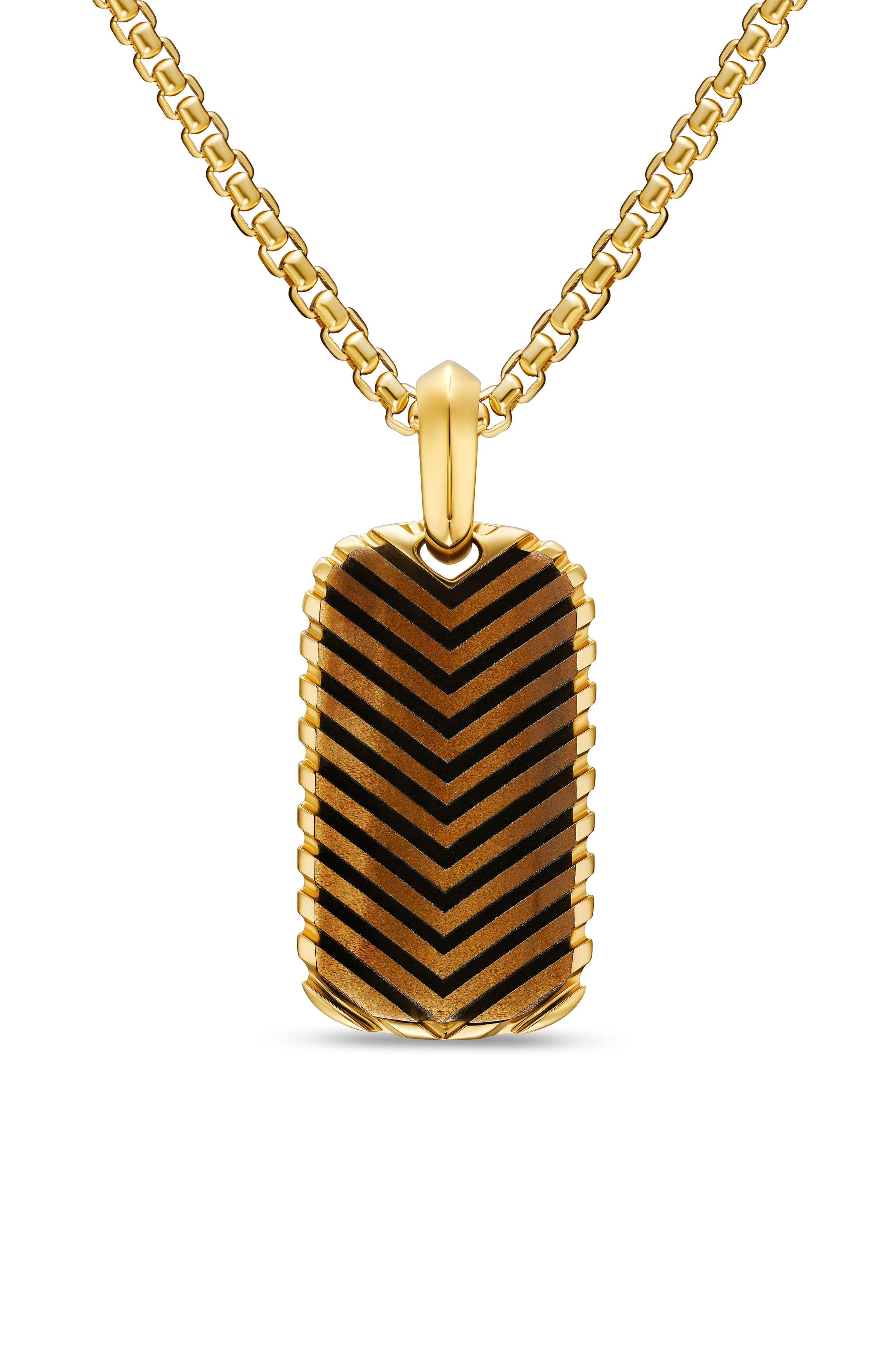 David Yurman Men's Chevron Tag in 18K Yellow Gold with Tiger's Eye, 27mm at Nordstrom - 1