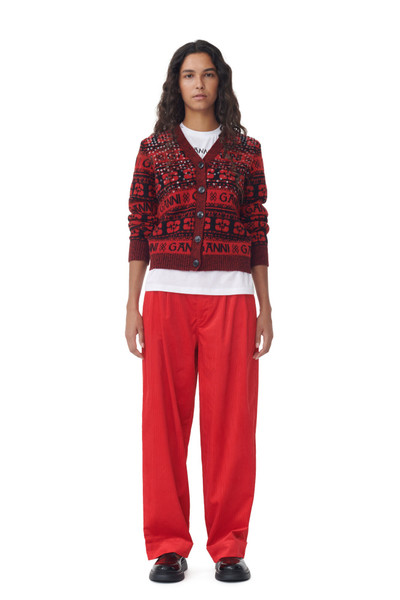 GANNI RED SHINY CORDUROY LOOSE PLEAT PANTS outlook