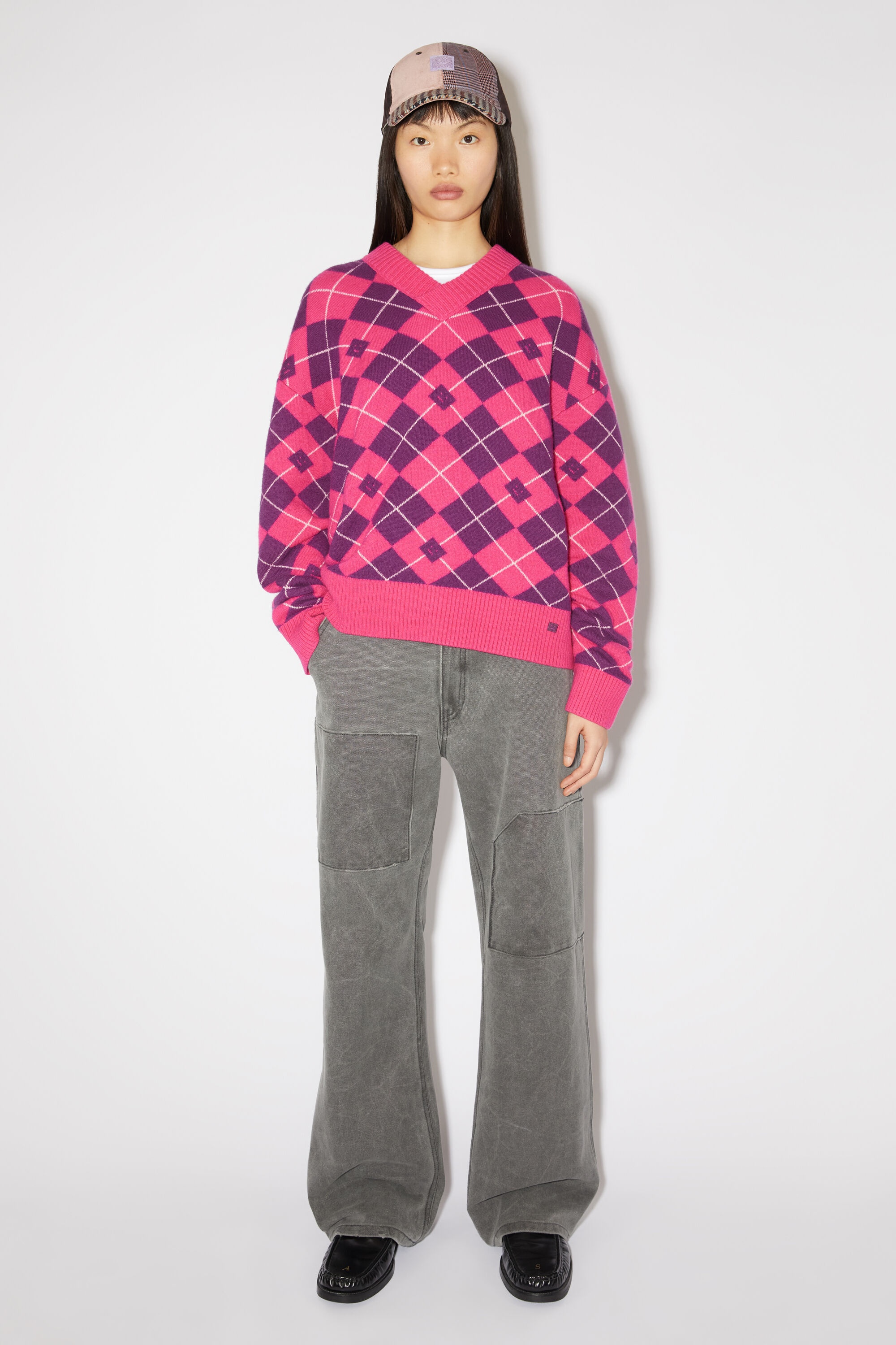 Argyle jacquard wool jumper - Bright pink/mid purple - 2