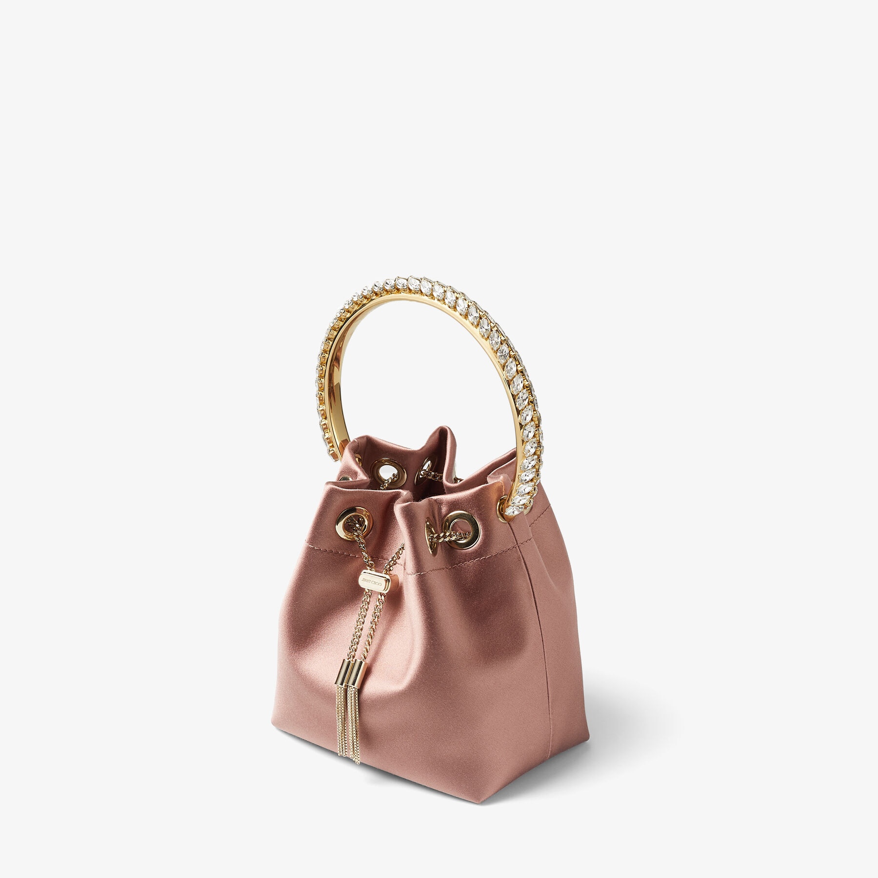 Bon Bon
Blush Satin Bag with Crystal-Embellished Metal Handle - 5