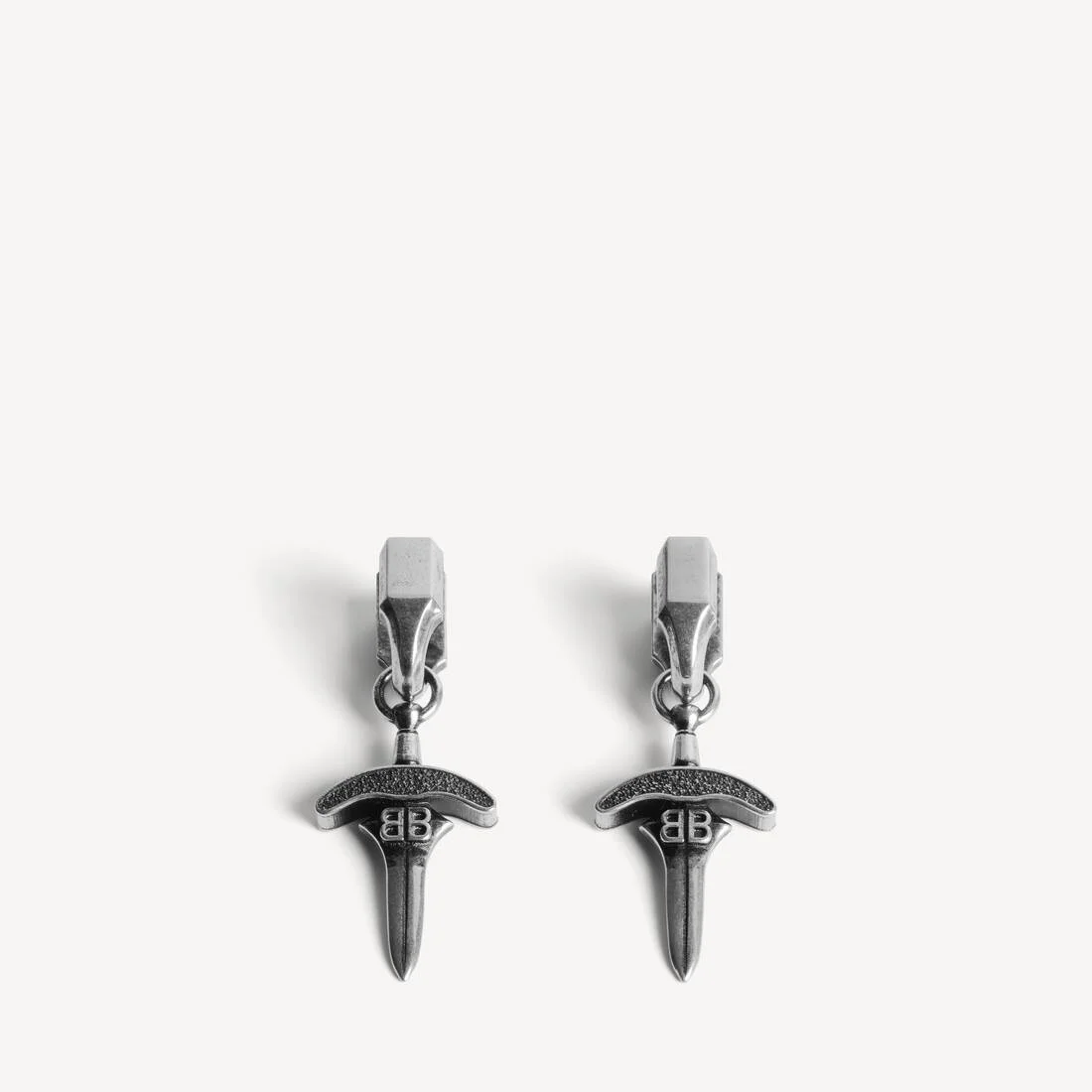 Men's Goth Drop Earrings in Antique Silver - 1