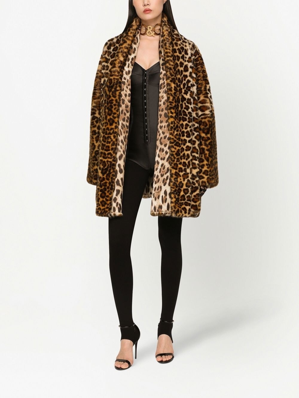KIM DOLCE&GABBANA leopard-print faux-fut coat - 3