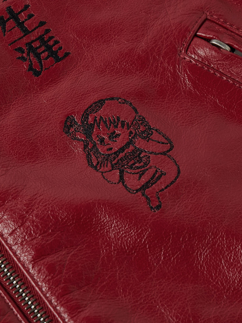 The Bully Distressed Embroidered Tumbled-Leather Jacket Red 4