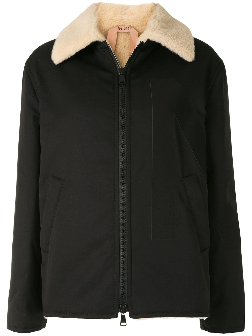 logo patch faux shearling jacket - 1