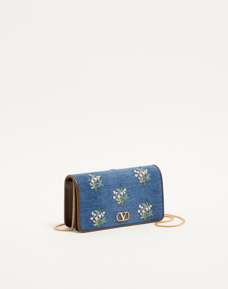 Valentino VALENTINO GARAVANI VLOGO SIGNATURE MINI SHOULDER BAG IN DENIM WITH FLORAL EMBROIDERY outlook