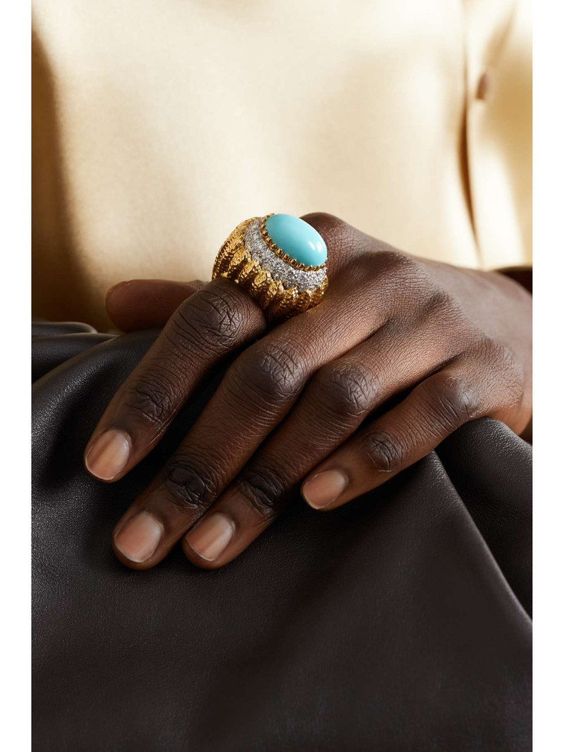 DAVID WEBB Mount Olympus 18-karat gold, platinum, turquoise and diamond ring outlook